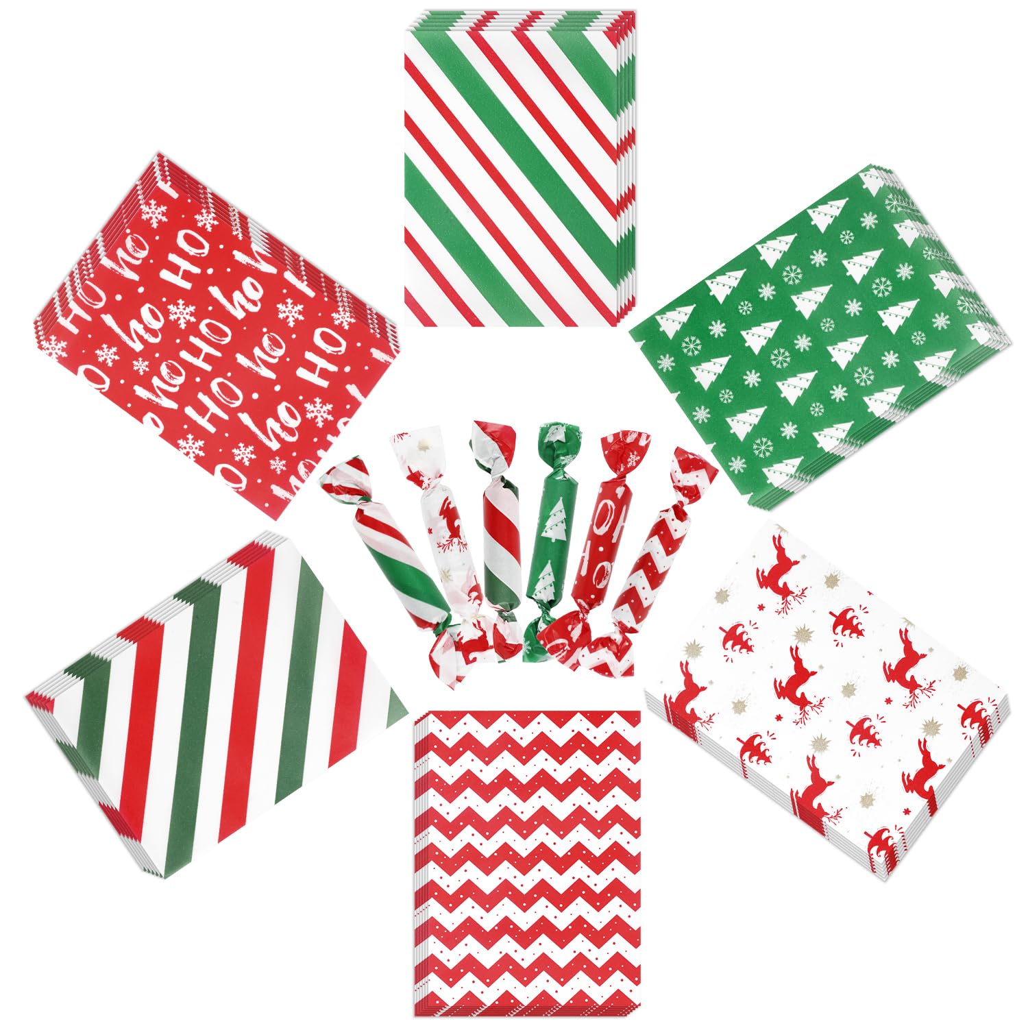 FINGOOO 300-Pack Christmas Candy Wrappers - 3.5 x 5 Inch Nonstick Wax Paper for Caramels, Chocolate Bars & Hard Candies | Perfect for Holiday Treats, Party Favors & Gift Packaging