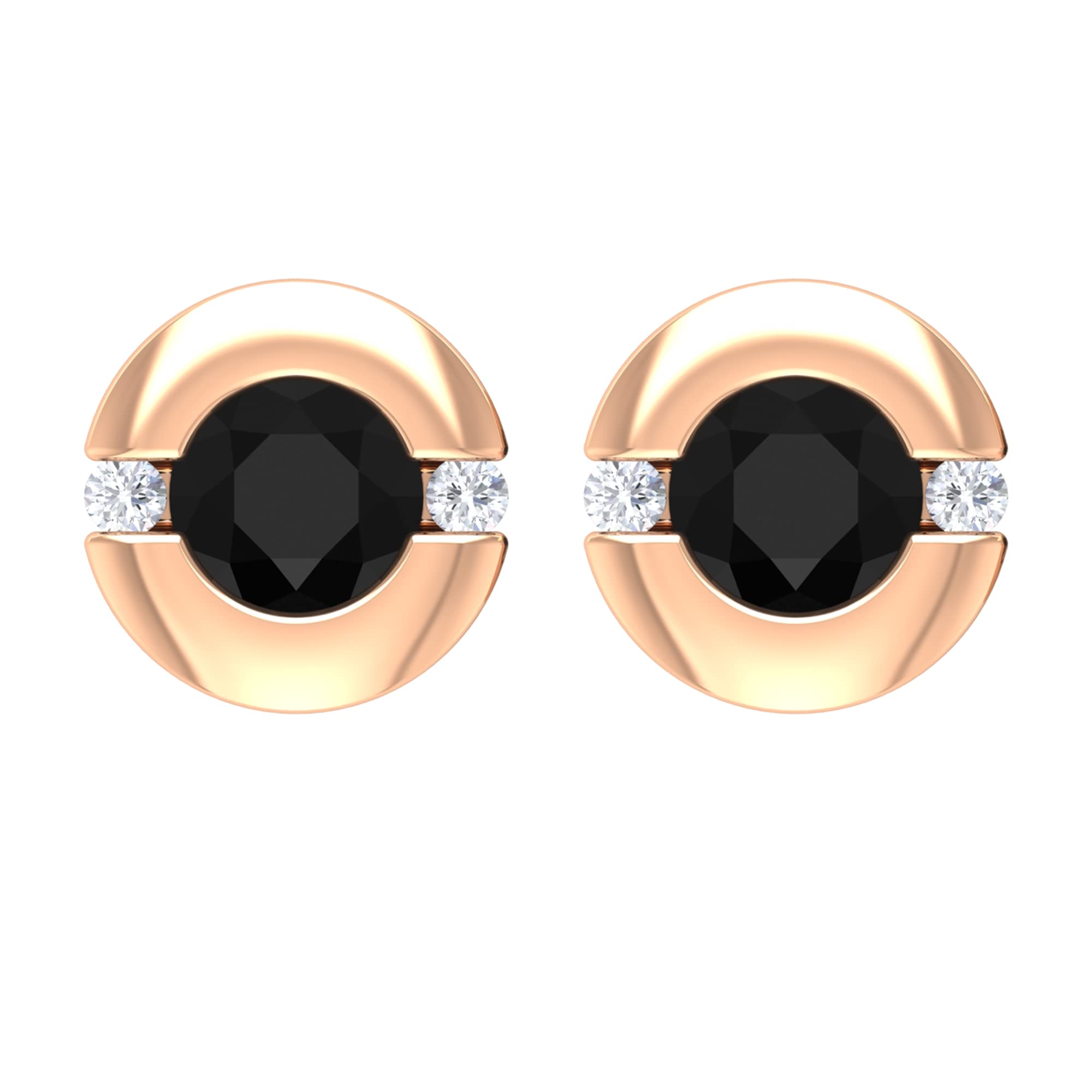 0.50 CT Black Spinel and Diamond Stud Earrings for Women - 4mm Solitaire Screw Back Earrings in 14K Solid Gold - Minimalist Jewelry for Everyday Wear & Special Occasions