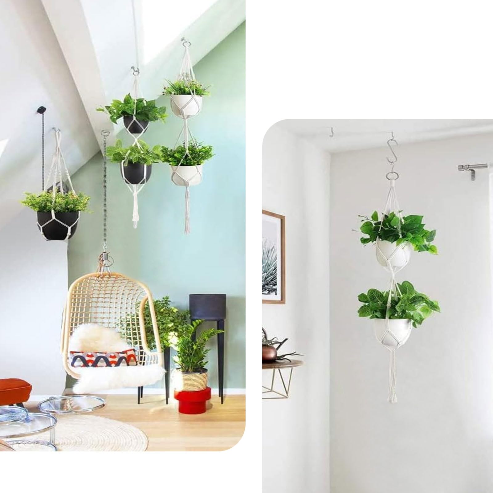 5 PCS Macrame Plant Hangers - 100% Handmade Cotton Rope Hanging Baskets with 10 Hooks for Indoor & Outdoor Plants | Boho Home Decor for Living Room, Bedroom, Balcony & Garden