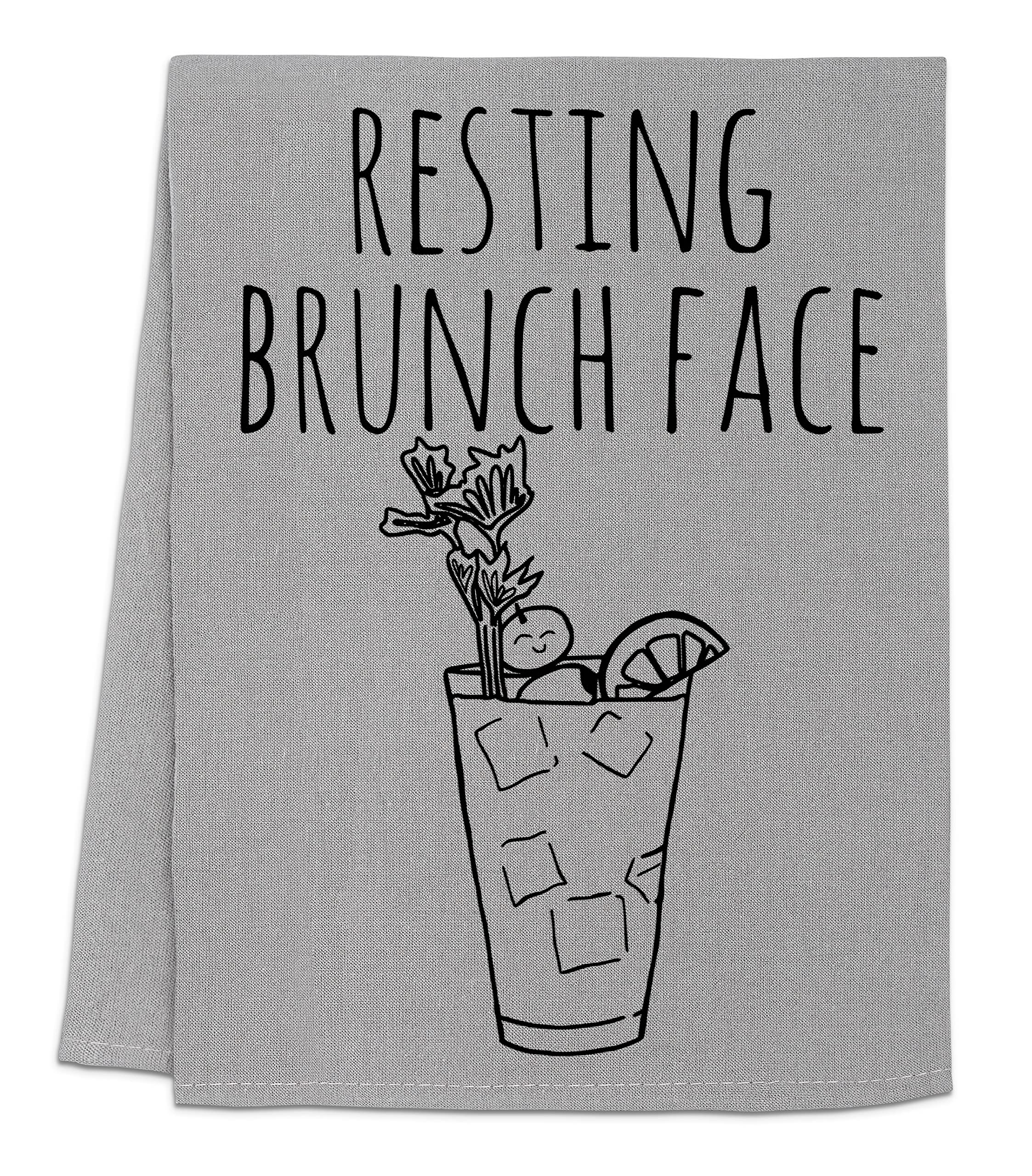 Resting Brunch Face Flour Sack Kitchen Towel - Soft Absorbent Farmhouse Decor in White or Gray - Perfect Housewarming Gift for Cozy Kitchens & Rustic Home Decor