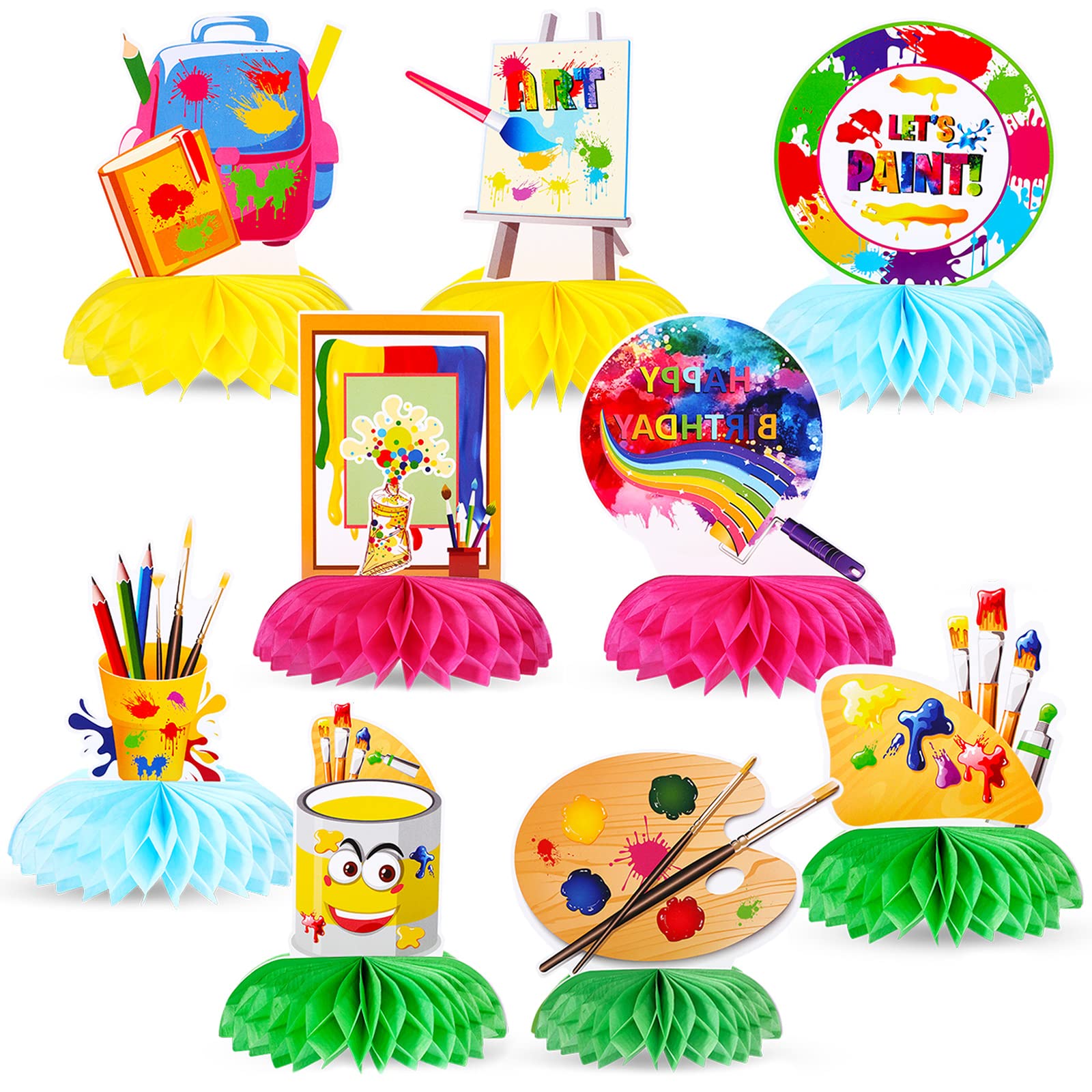 9 Pcs Paint Party Decorations Kit - Honeycomb Centerpieces, Sip and Paint Party Supplies, Art Painting Theme Birthday & Baby Shower Table Decor - Perfect for DIY Art Parties, Birthday Celebrations, Baby Showers and Photo Booth Props