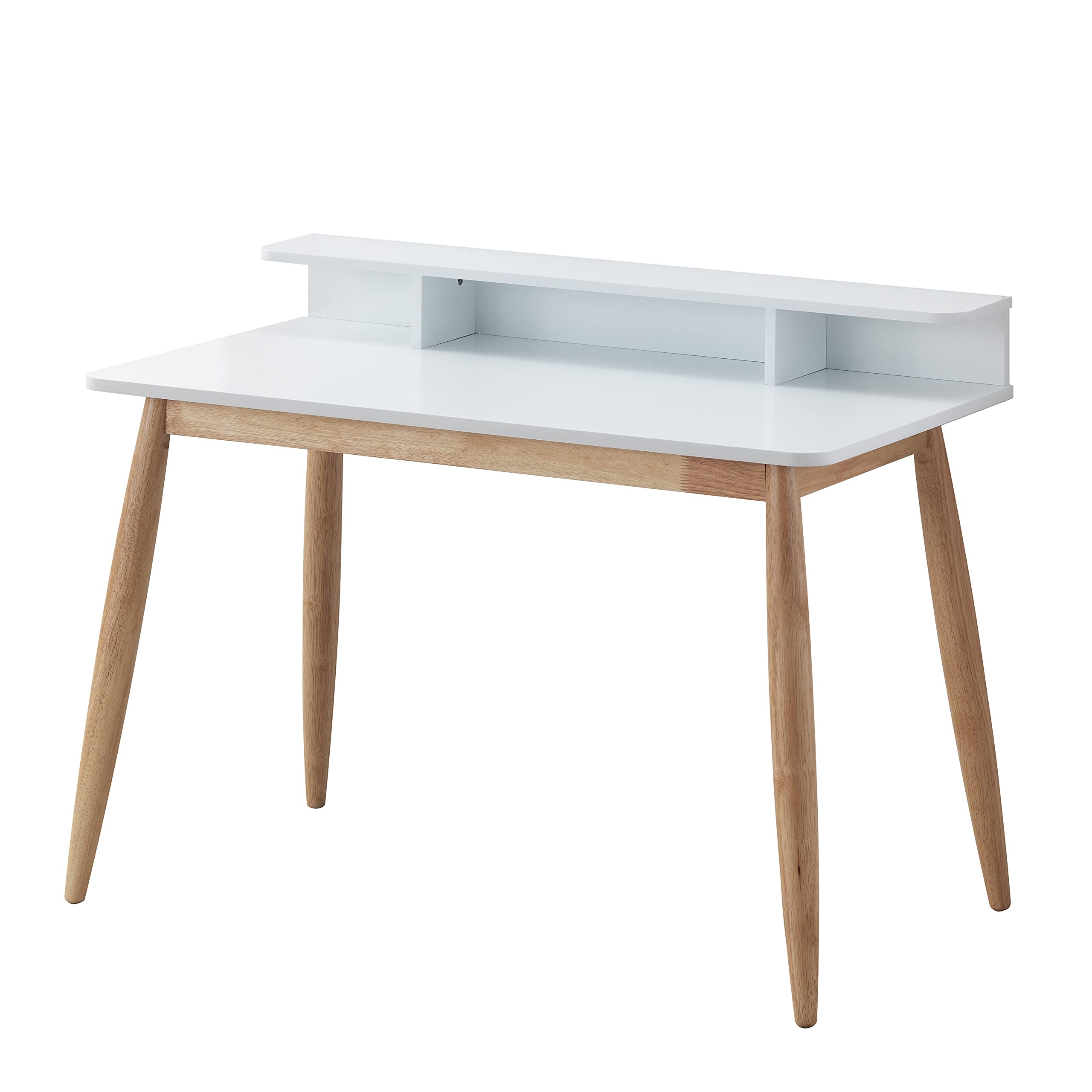 Haugen Modern White Wooden Writing Desk with Hutch - Home Office Furniture for Study, Work & Small Spaces