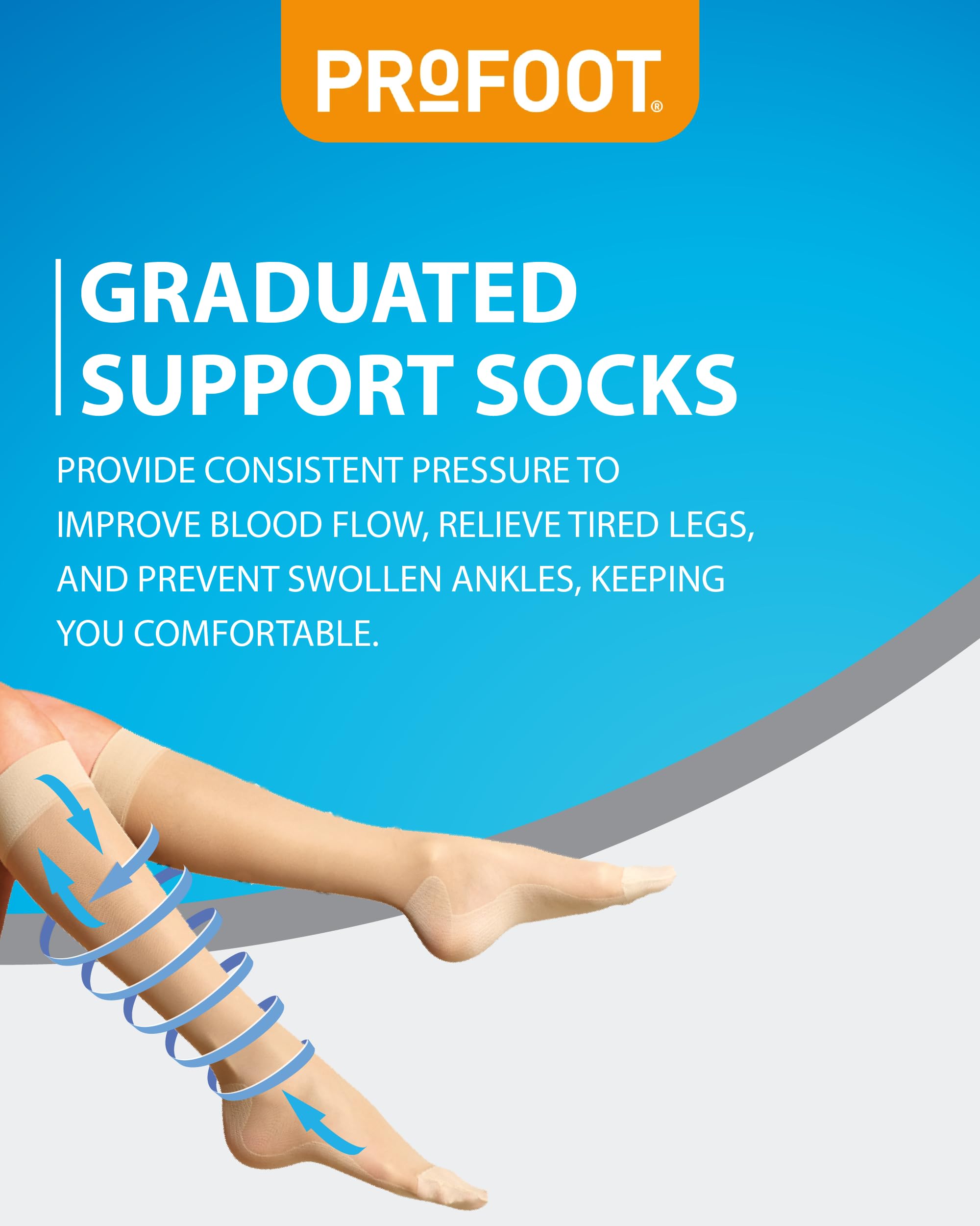 Profoot Flight Compression Socks for Women - 2 Pairs Knee-High Travel Socks with Silky Smooth Feel (UK Size 4-8) - Best for Airplane Travel, Long Flights & Varicose Vein Relief