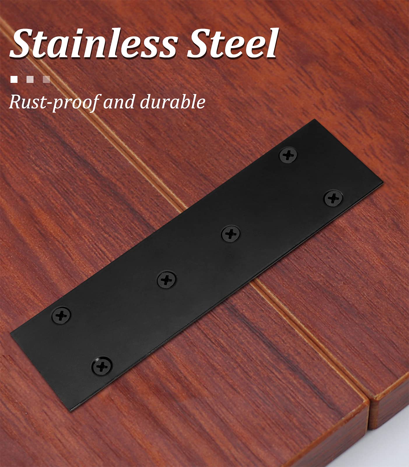 4Pcs Flat Straight Brace Brackets Stainless Steel, Black Fixing Mending Joining Plates Shelf Support Repair Plate for Furniture, Shelves, Cabinet with Screws (6.7 x 1.9 / 169 x 48mm) - Heavy Duty Metal Brackets for Home DIY, Woodworking Projects & Furniture Repair