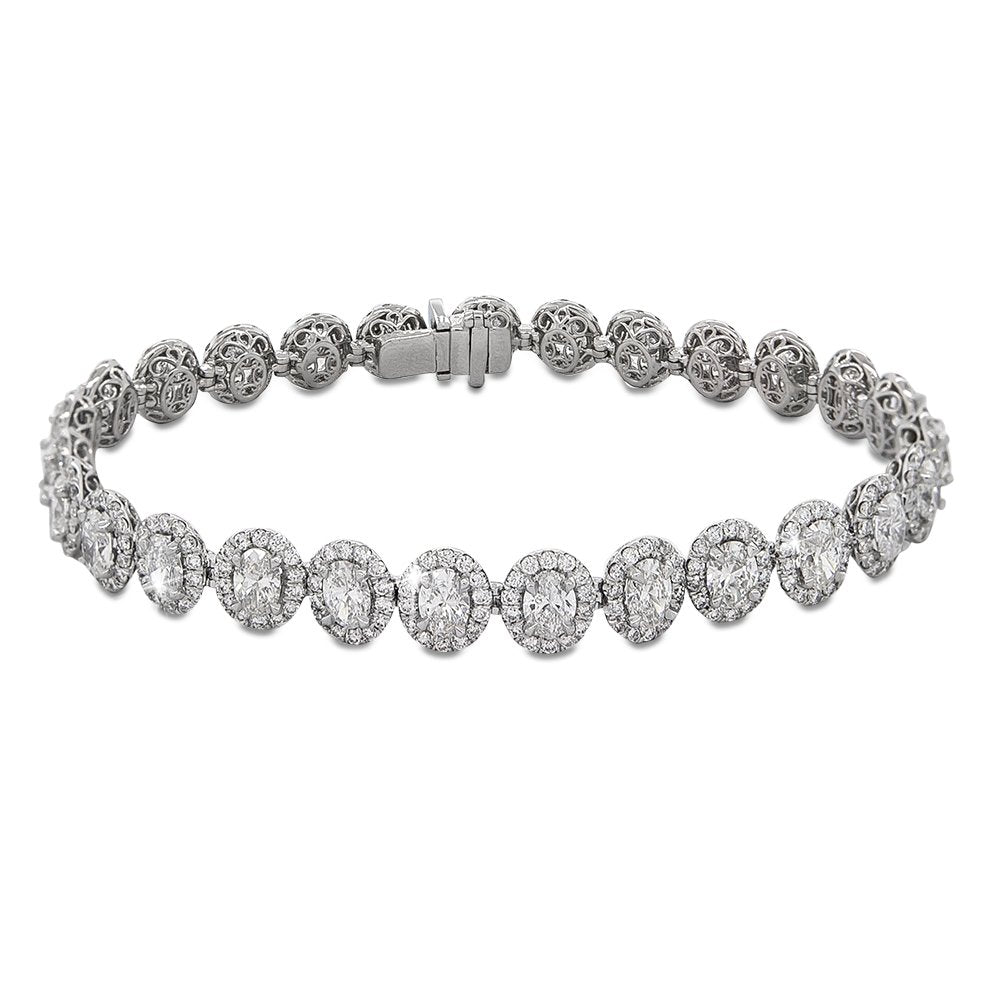 18KT White Gold 9.25 CTW Oval Halo Diamond Bracelet for Women - Elegant Wedding, Anniversary & Special Occasion Jewelry Gift