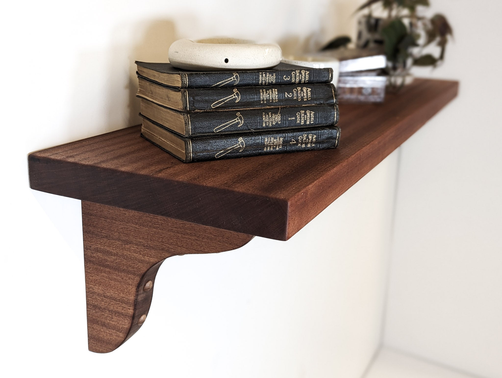 Solid Wood Shelf with Mahogany Brackets - Rustic Wall Shelves for Living Room, Kitchen, Bathroom & Office Storage | Durable Floating Shelves for Home Decor