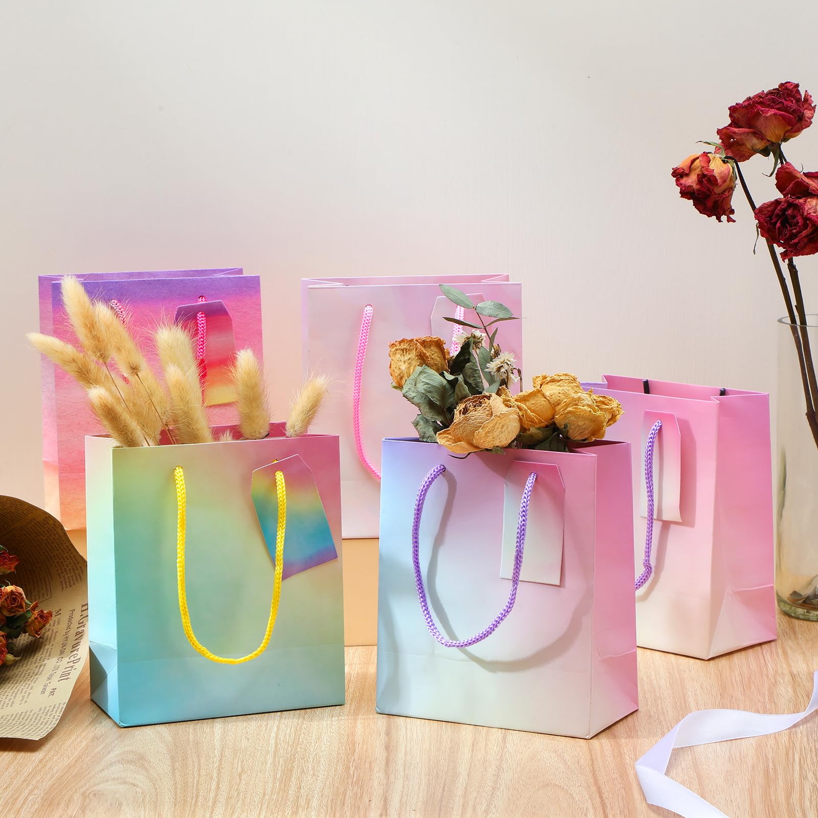 60 Pcs Pastel Gift Bags with Handles - 5.5