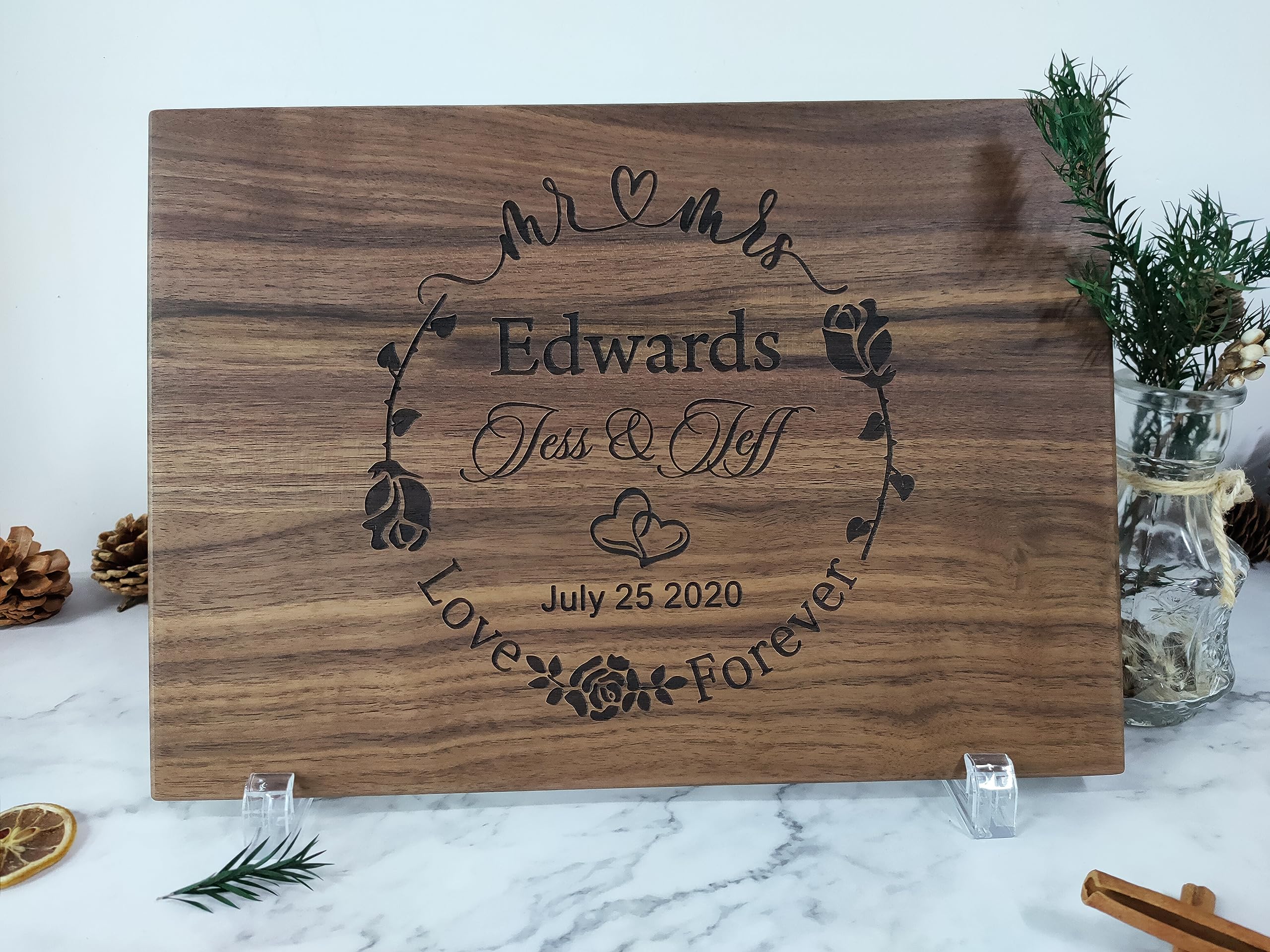 Personalized Wooden Cutting Board for Couples - Custom Engraved Wedding, Anniversary & Christmas Gift - Handmade Kitchen Decor for New Homeowners - Perfect Housewarming, Valentine's Day & Bridal Shower Present - Ideal for Cooking, Serving Charcuterie & Displaying in Modern Kitchens