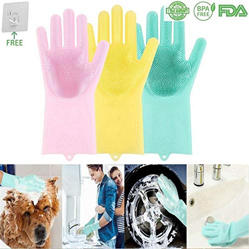 NOHUNT Silicone Cleaning Gloves - Reusable Dish Washing Gloves for Kitchen, Household & Pet Hair Removal - Non-Slip Scrubbing Gloves for Dishes, Pots & Pans (Perfect for Washing, Scrubbing & Pet Grooming)