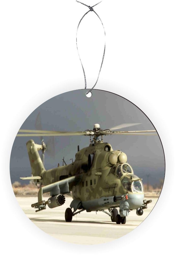 Apache Helicopter Army Round Scallop Ornament - Rearview Mirror Hanging Car Accessory & Christmas Decoration - Perfect for Military Enthusiasts, Vehicle Decor, and Holiday Gift Giving