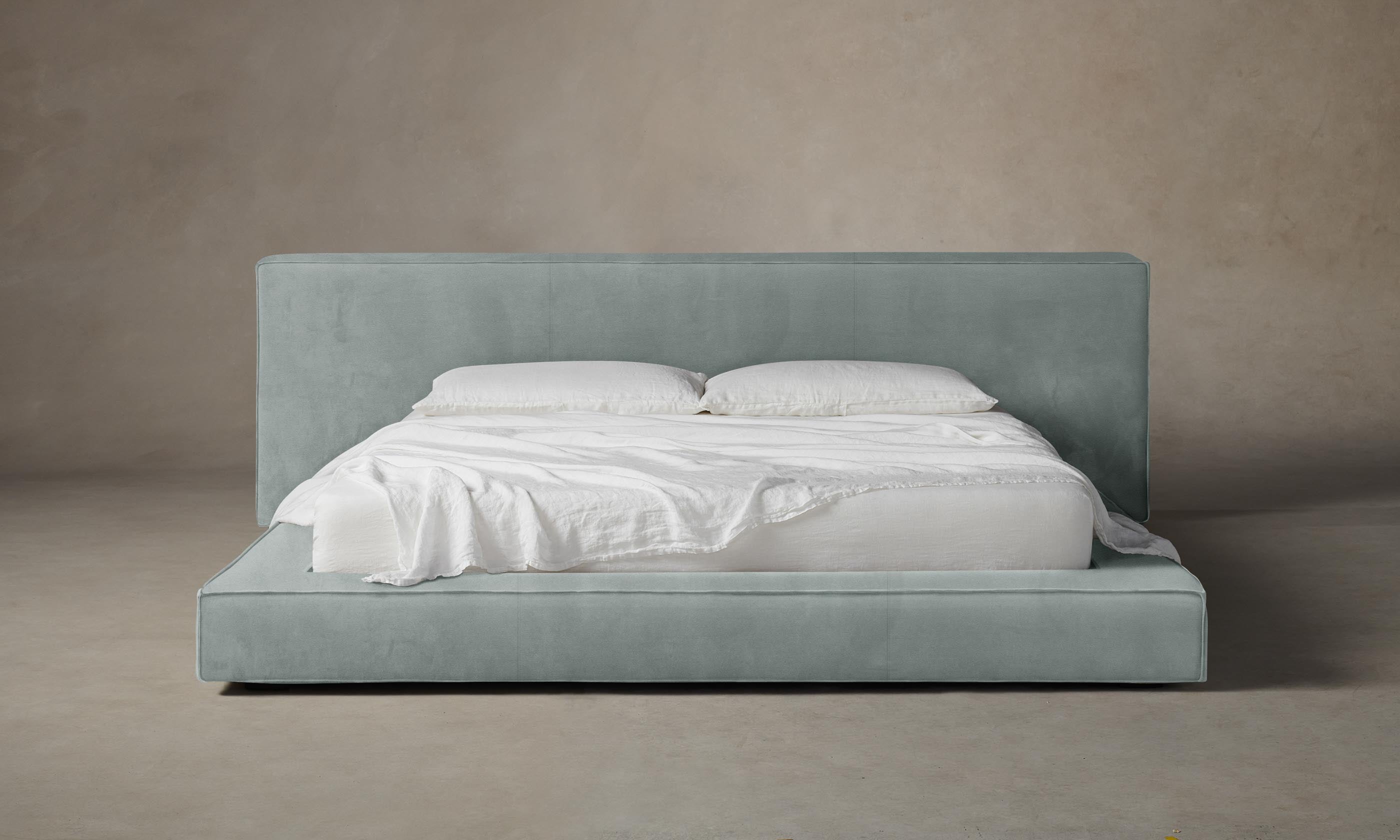 Premium The Eldridge Bed - Genuine Nubuck Leather Headboard with Tide Design | Luxury Bedroom Furniture for Modern Home Decor