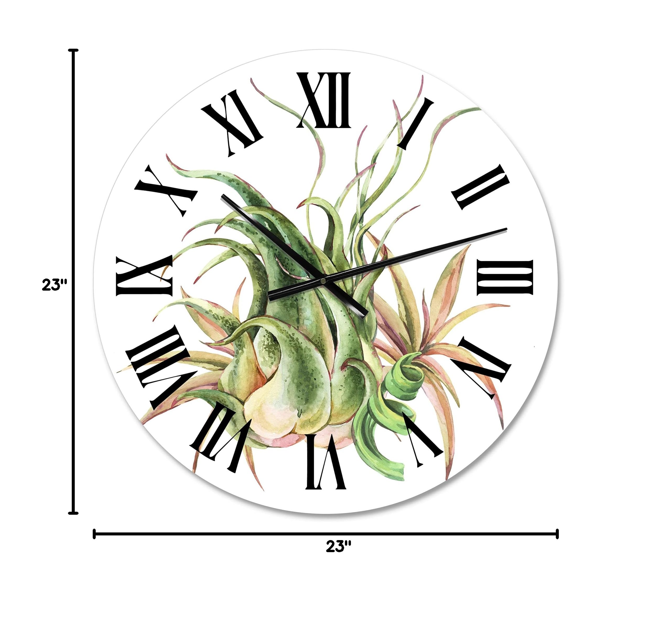Farmhouse Wall Clock with Tropical Leaves & Air Plant Design - Large Floral Botanical Wall Clock for Living Room, Kitchen, Bedroom Decor | Perfect for Home, Office & Gift Giving