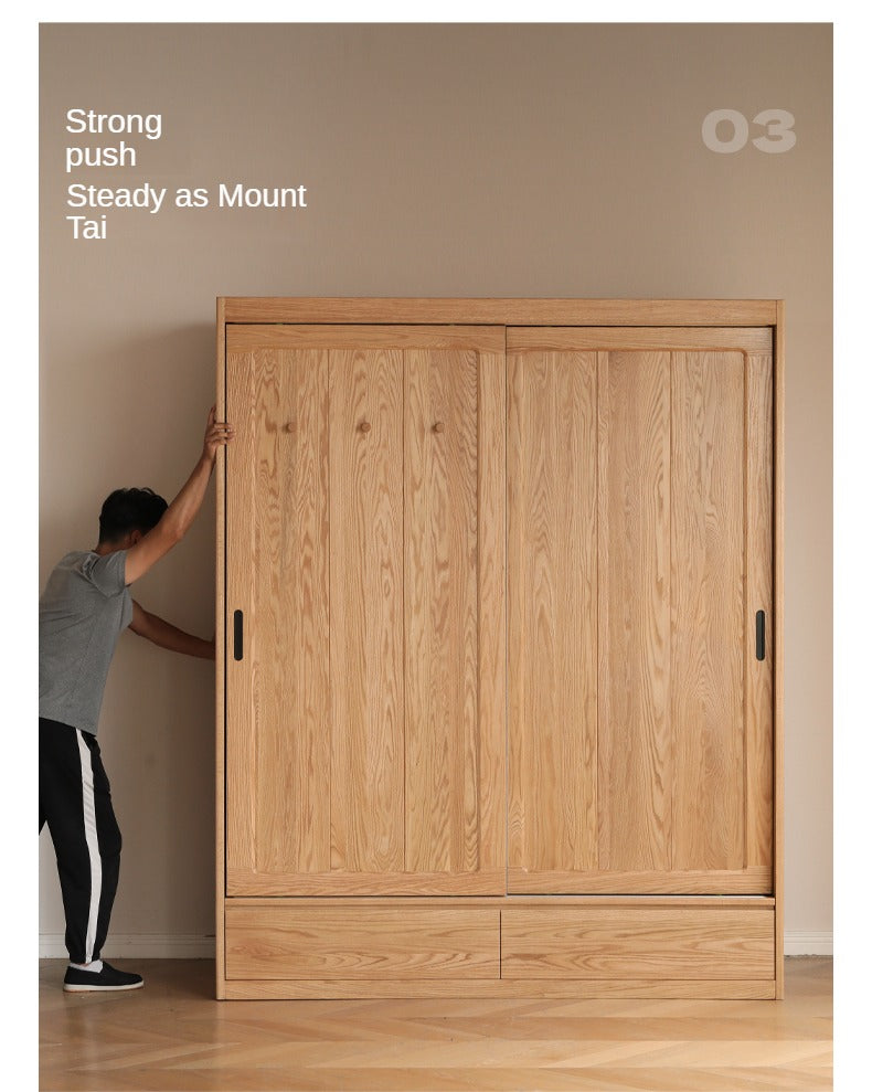 Modern Solid Oak Wood Sliding Door Wardrobe - Durable & Stylish Closet Organizer for Bedroom, Living Room, and Office Storage