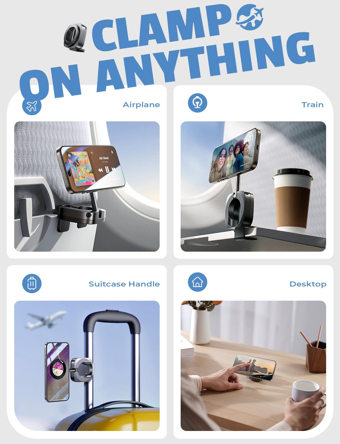 LISEN Airplane Phone Holder - MagSafe Compatible Travel Accessories for iPhone | Hands-Free Video Recording Stand | Perfect for Long Flights, Cruises & Travel Essentials (2025) | Ideal for Women's Travel Must-Haves & In-Flight Entertainment