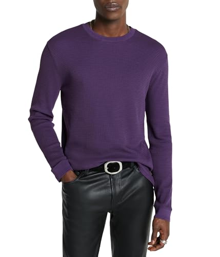 John Varvatos Men's Dante Long Sleeve Waffle Knit Henley Shirt - Casual & Stylish Men's Fashion for Everyday Wear, Date Nights & Office Outfits