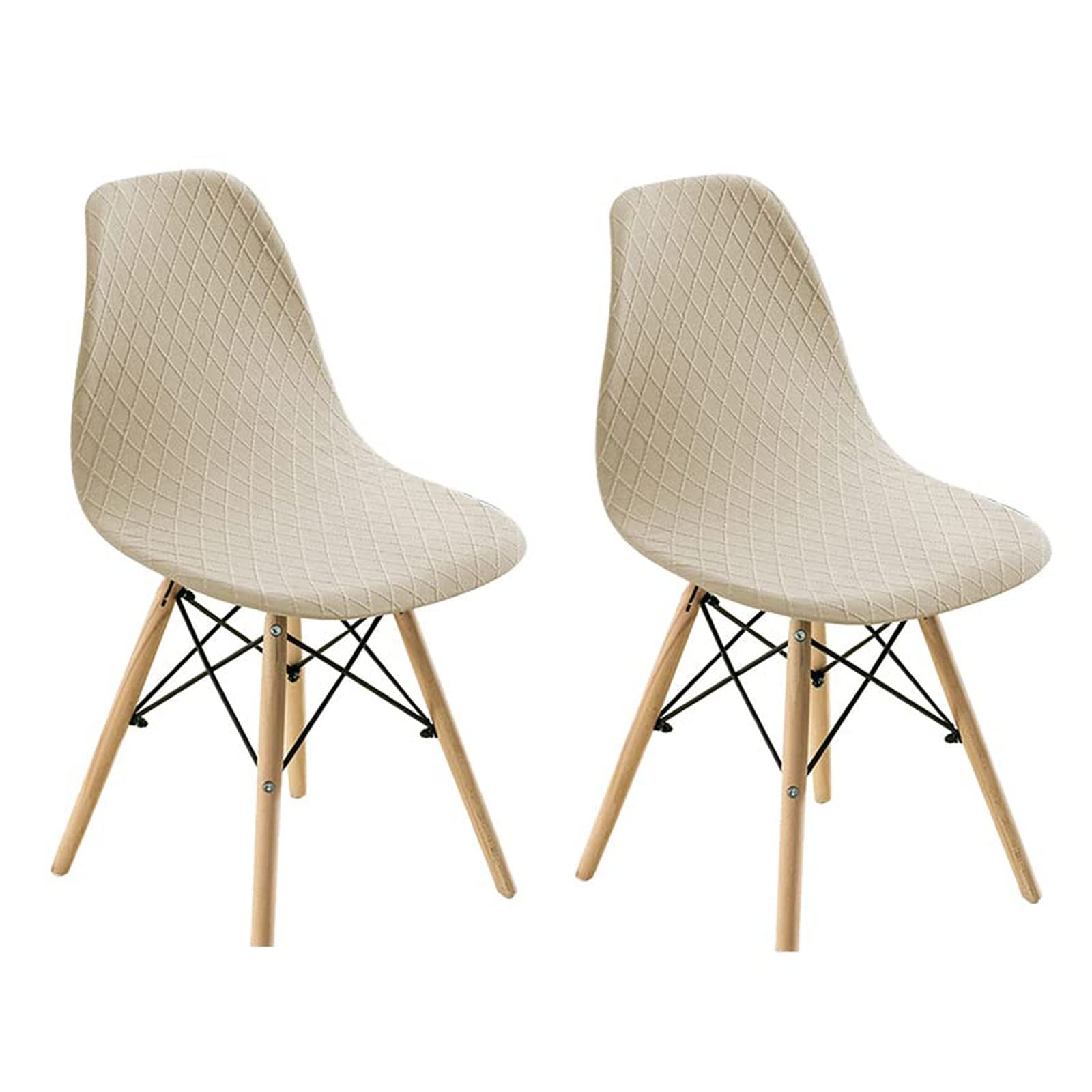 Stretch Armless Shell Chair Slipcover - Mid Century Modern Washable Chair Cover for Dining, Living Room, Bedroom - Beige 2-Pack | Perfect for Weddings, Banquets & Lounge Chairs