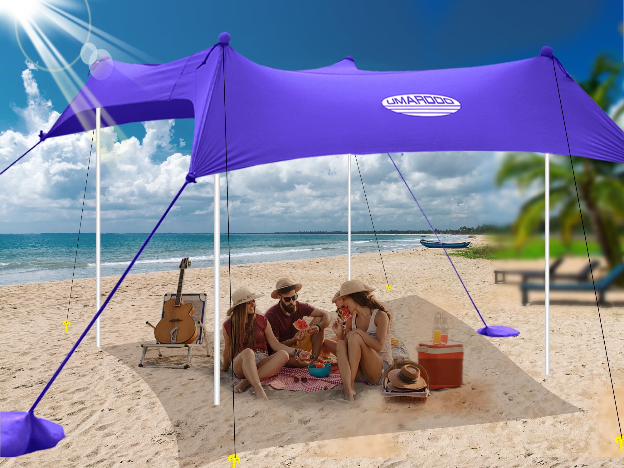UMARDOO 10x10FT Portable Beach Tent with UPF 50+ Sun Protection - Easy Setup Family Sun Shelter with Carry Bag for Outdoor, Camping, Picnic & Beach Travel (Purple) - Wind Resistant Canopy for Summer Vacations & Backyard Relaxation