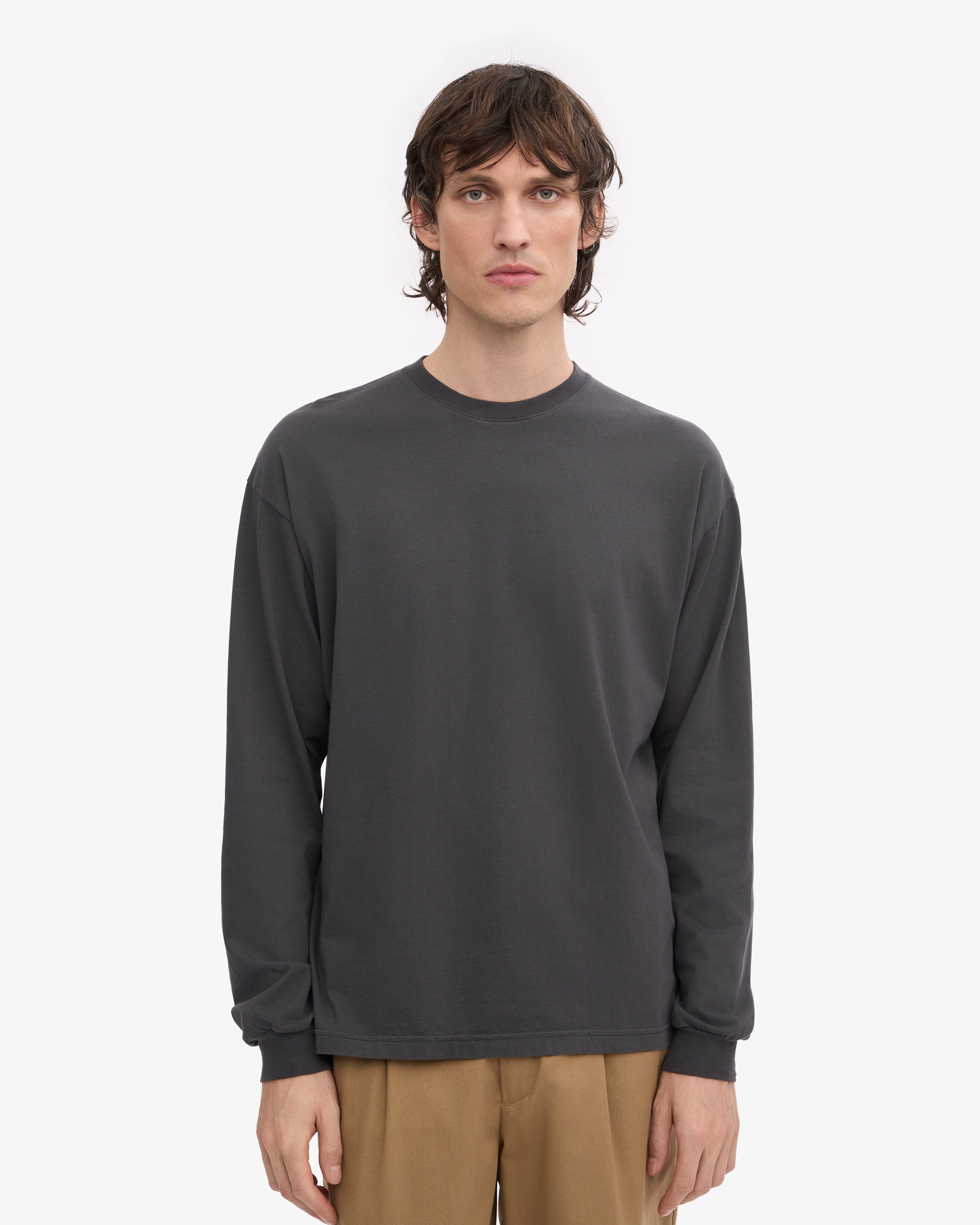 Oversized Organic Long Sleeve T-Shirt for Women - Soft Lava Grey Cotton Tee - Perfect for Casual Wear, Layering & Outdoor Activities