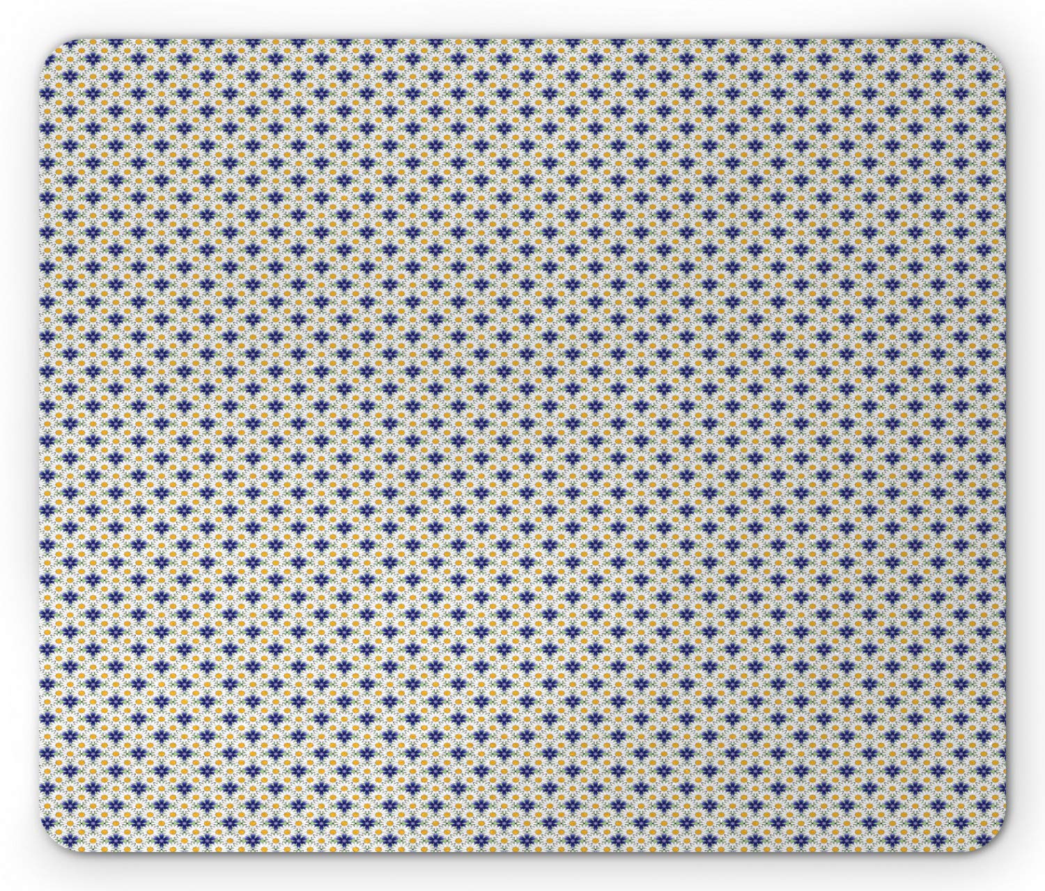 Ambesonne Vintage Daisy Flower Mouse Pad - Blue & Yellow Abstract Spring Design, Non-Slip Rubber Base, Standard Size Computer Mousepad for Office & Gaming Use