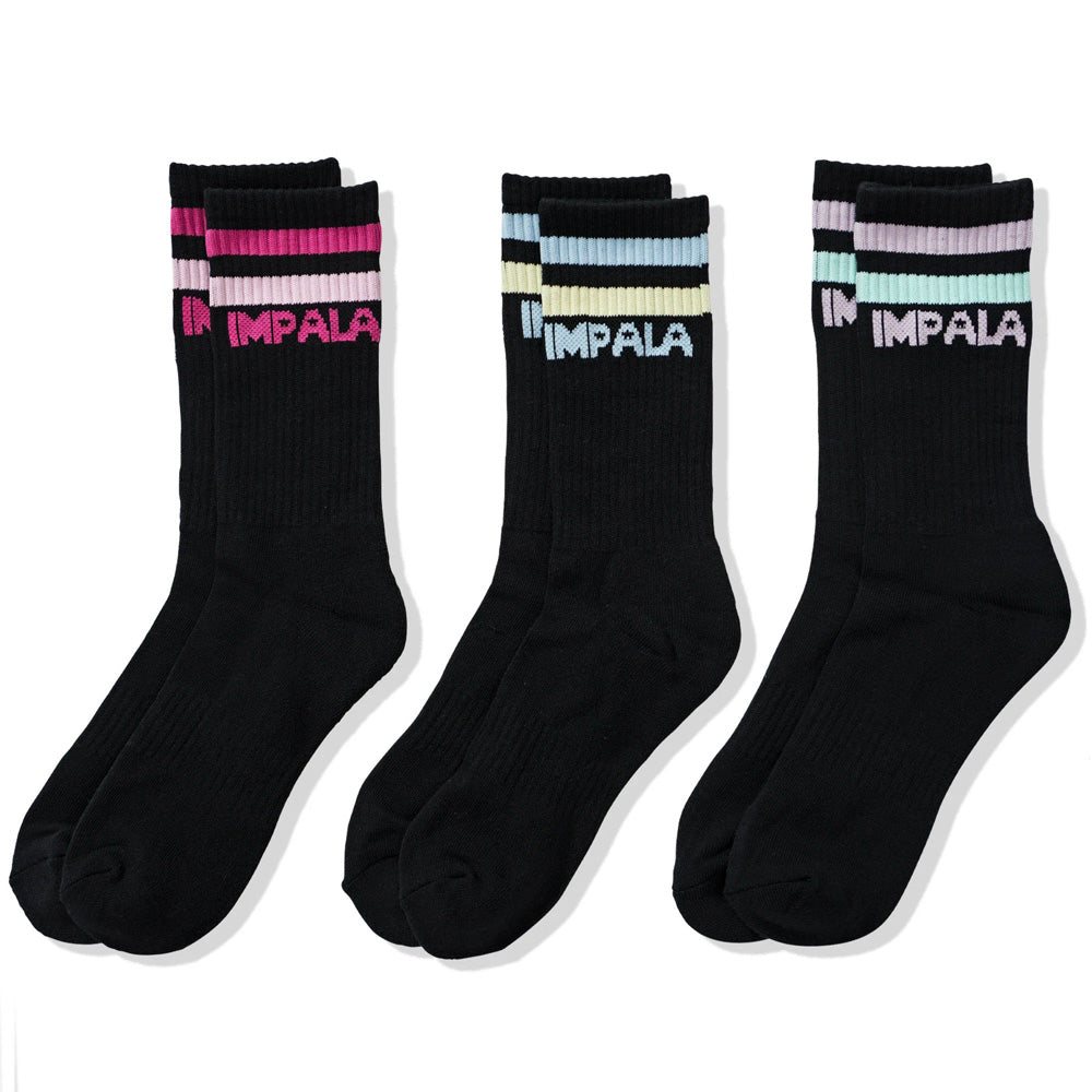 Impala Black Stripe Skate Socks 3 Pack - Cushioned Ankle Socks for Skateboarding, Roller Skating & Casual Wear - Breathable & Comfortable Athletic Socks for Men & Women