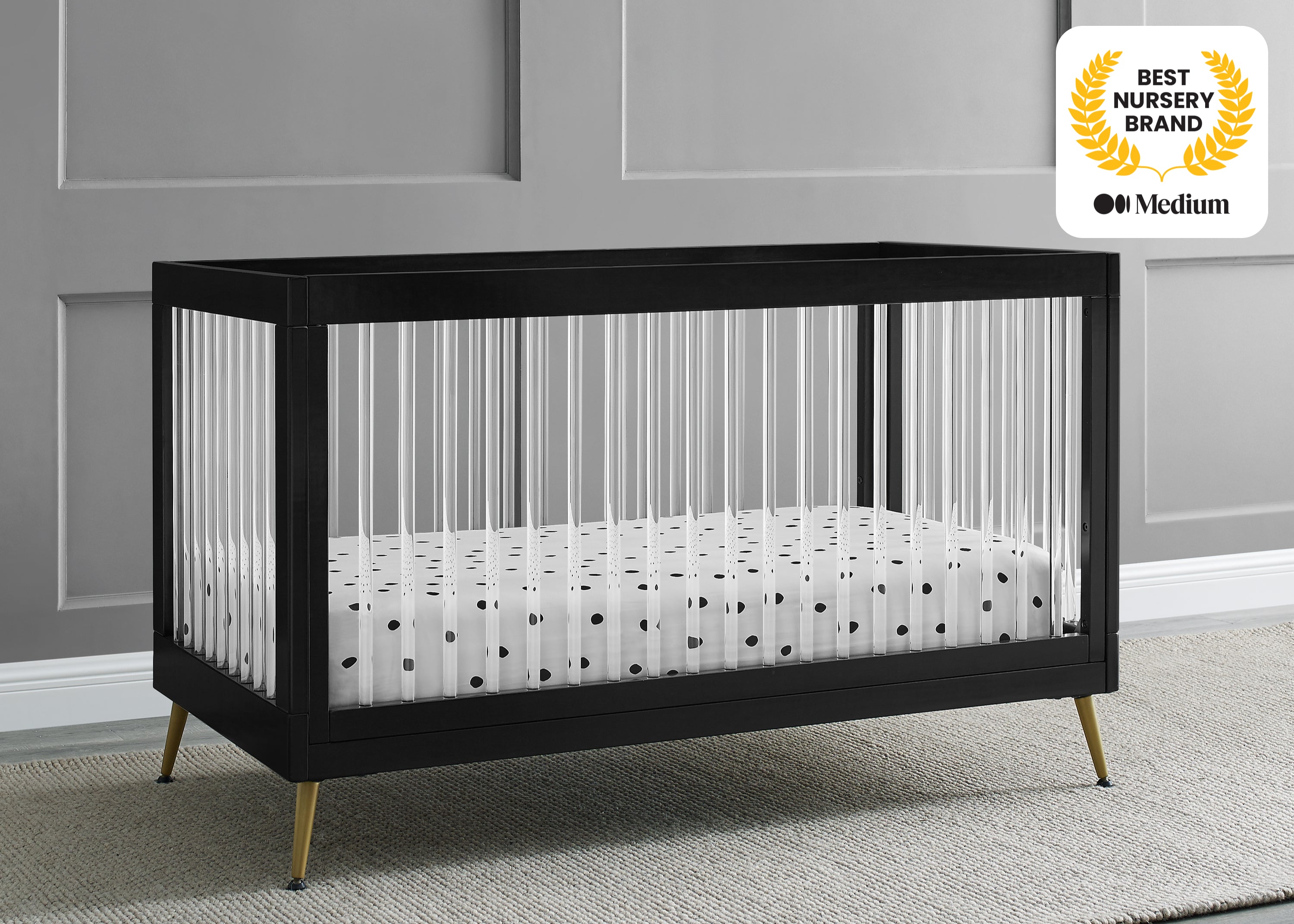 Sloane 4-in-1 Convertible Acrylic Baby Crib - Modern Nursery Furniture for Newborn to Toddler Bed | Perfect for Small Spaces & Stylish Nurseries