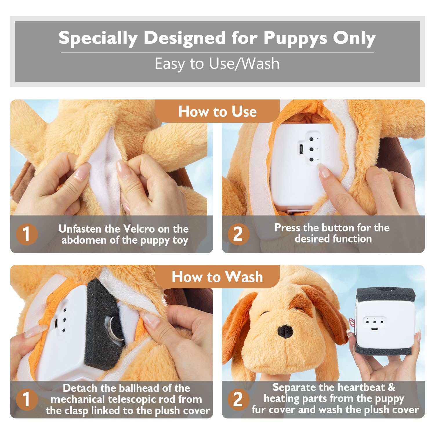 **2025 Upgraded Lifelike Heartbeat Puppy Toy for Dogs - Calming Anxiety Relief with Simulated Breathing & Body Temperature, USB Rechargeable - Perfect for Separation Anxiety, Travel & Training**