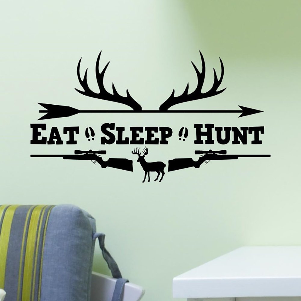 Eat Sleep Hunt Rifle Rack Deer Bow Hunting Vinyl Wall Decal - Waterproof Sticker for Home, Office, Cabin & Man Cave Decor - Perfect for Hunters, Soldiers, Boys Room & Outdoor Enthusiasts