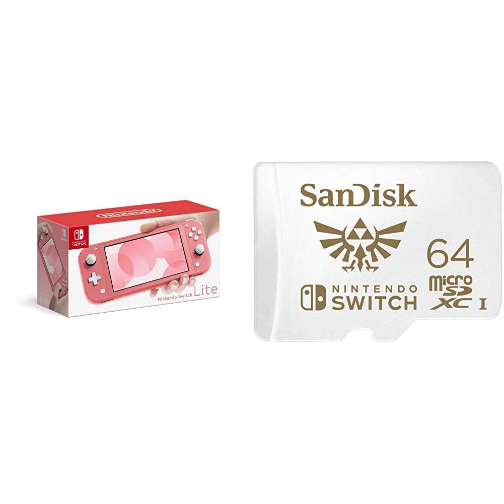 Nintendo Switch Lite Coral Console with SanDisk 64GB MicroSDXC UHS-I Memory Card - Portable Gaming Handheld for Travel, Commute & Home Entertainment