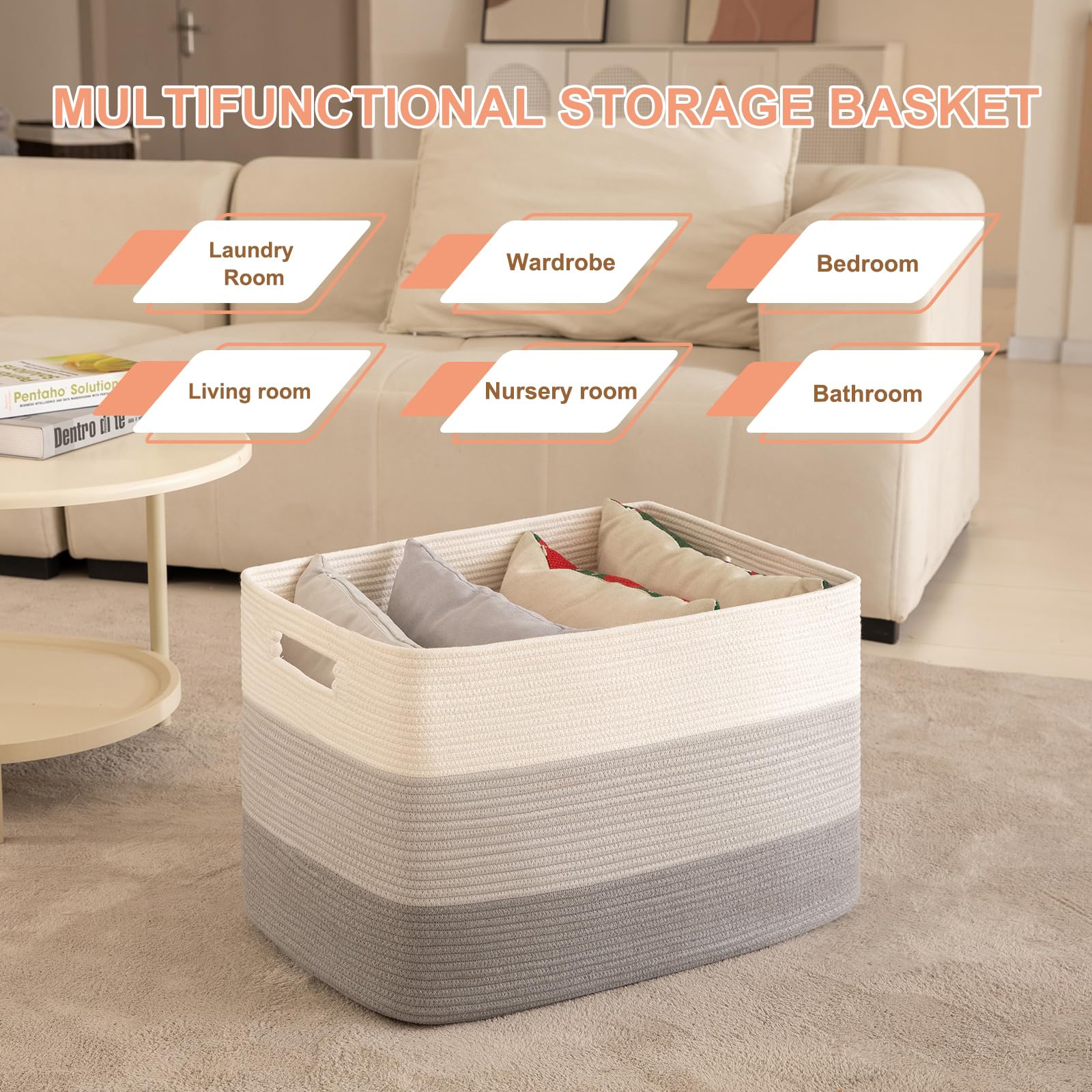 OIAHOMY XXXL Woven Storage Basket with Handle - 25