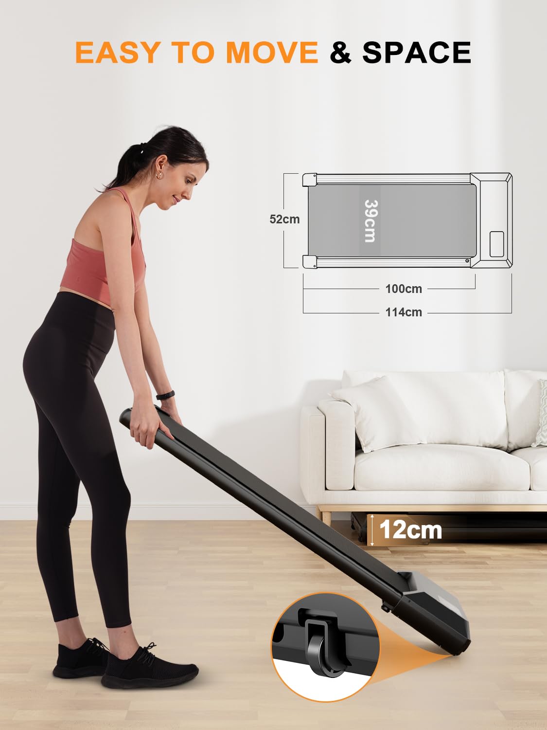DeerRun Under Desk Treadmill - 2.5HP Quiet Portable Walking Pad for Home Office with APP/Remote Control & LED Display | No Installation Needed | Perfect for Workouts While Working or Watching TV