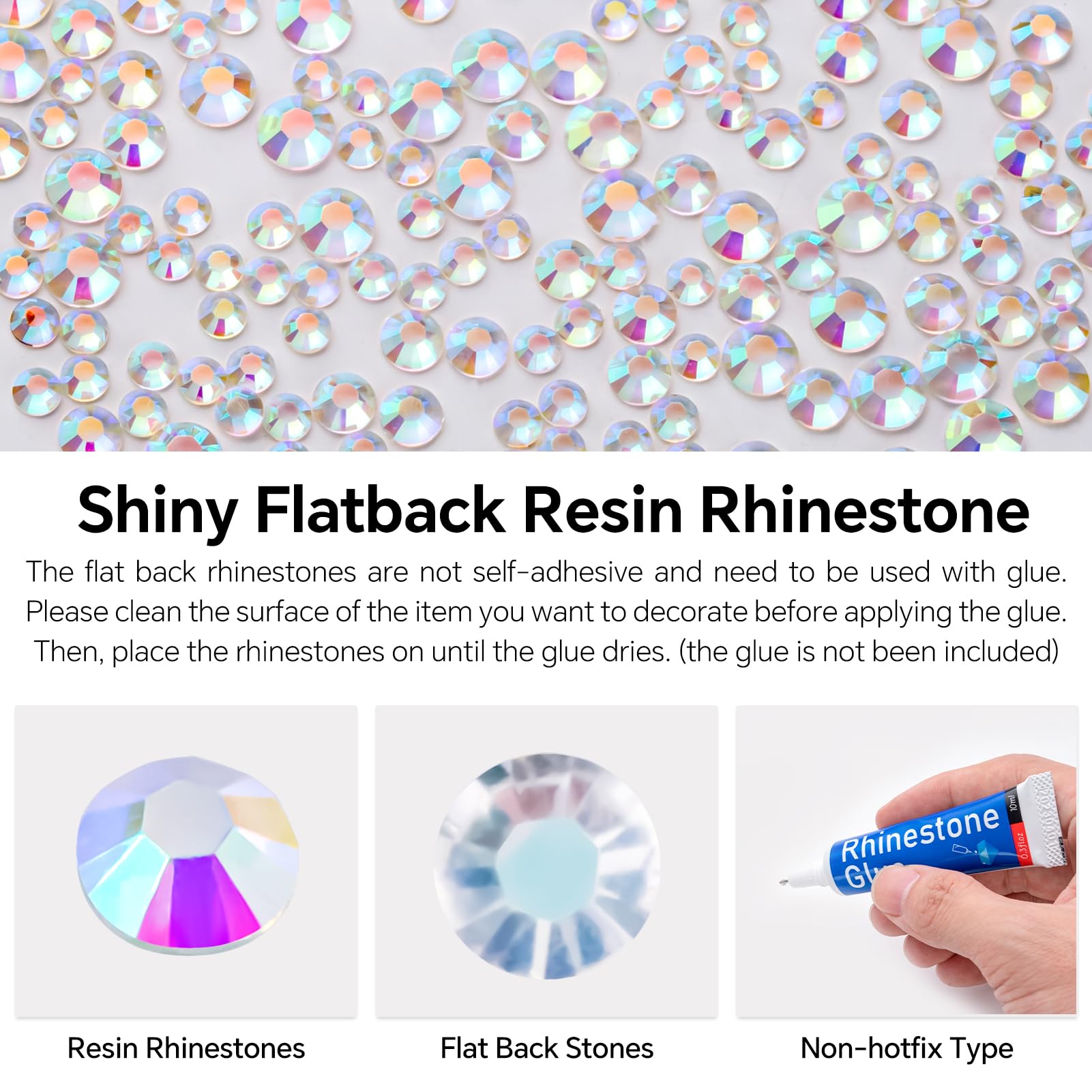 10000PCS 3mm Transparent AB Rhinestones Bulk - Flat Back Round Jelly AB Crystal Gems for Crafts, Nail Art, Face Jewelry, Tumbler Decoration & Clothing Accessories | Non-Hotfix Wholesale Rhinestones for DIY Projects & Handmade Decor