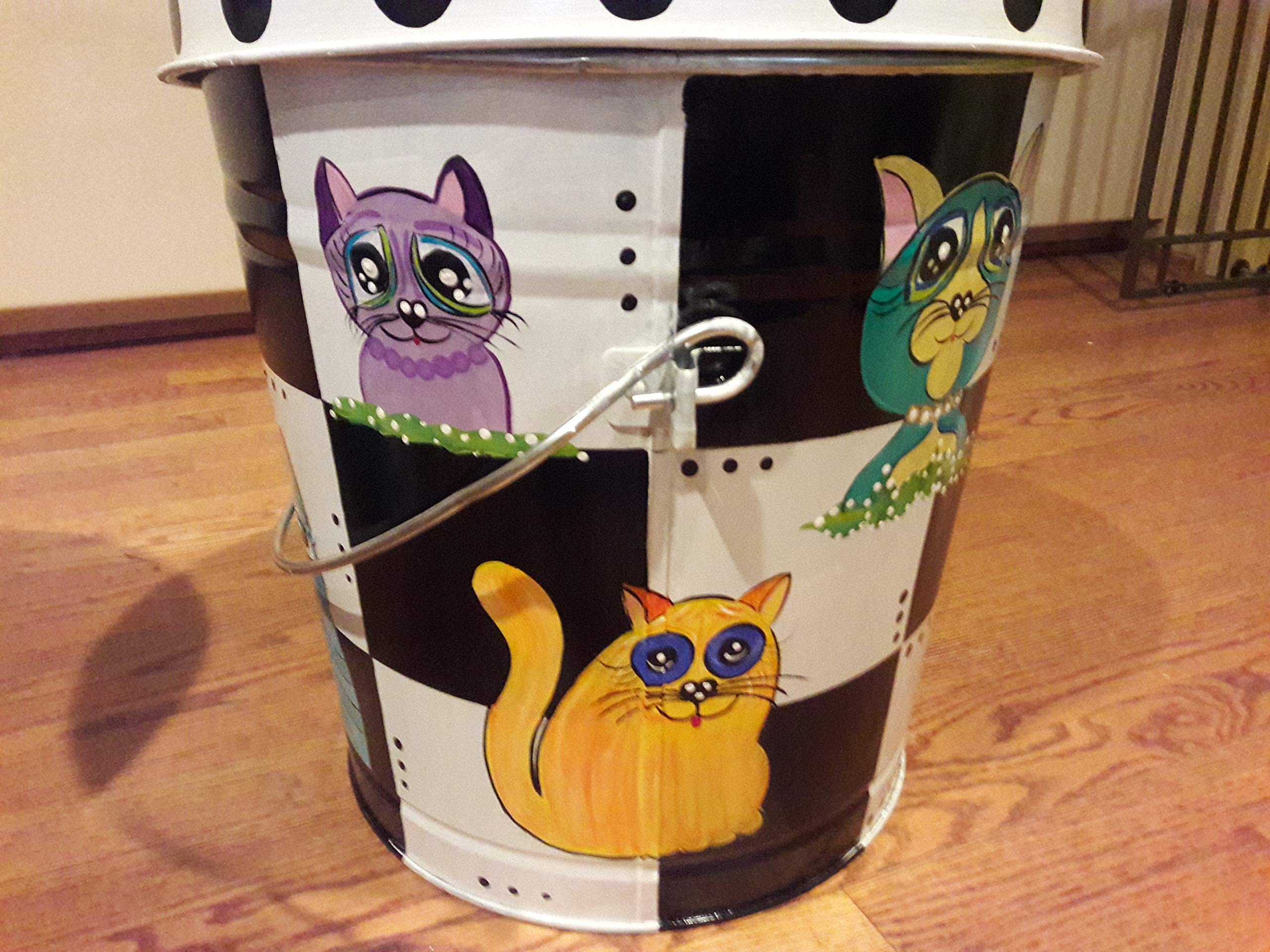 10 Gallon Hand Painted Decorative Trash Can - Elegant Waste Bin for Kitchen, Bathroom & Office - Eco-Friendly Garbage Can with Artistic Designs for Home Decor