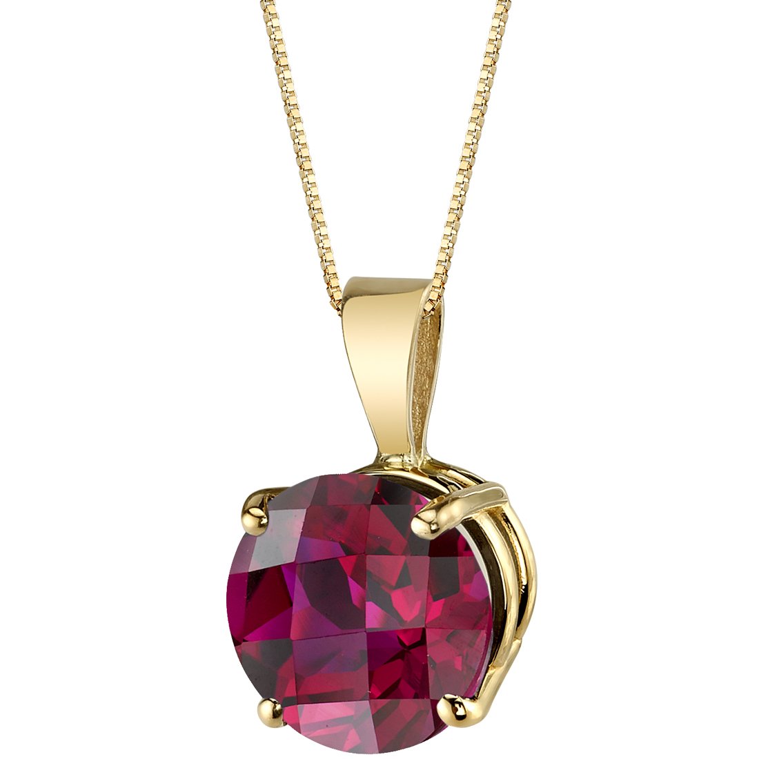 14K Yellow Gold Created Ruby Pendant for Women - 2.50 Carats Round Solitaire Necklace (8mm) | Elegant Valentine's Day Gift for Her, Wife, Sister | Perfect for Anniversaries, Birthdays & Special Occasions