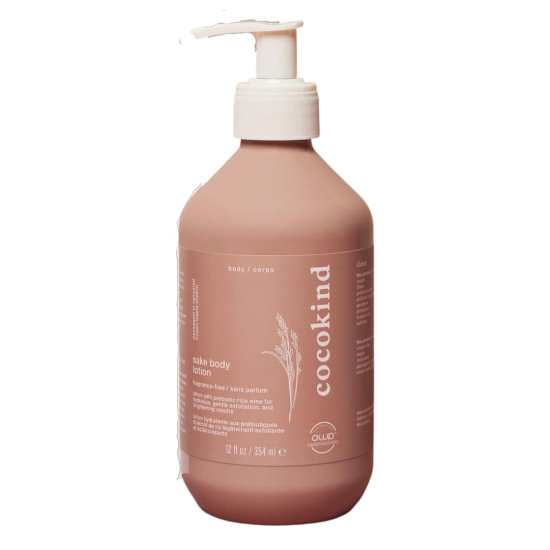 Cocokind Sake Body Lotion - Fragrance Free Daily Moisturizer for Gentle Exfoliation & Skin Barrier Support | Lightweight, Smooth & Soft Skin | 12 Fl Oz | Perfect for Dry, Sensitive Skin & Daily Hydration