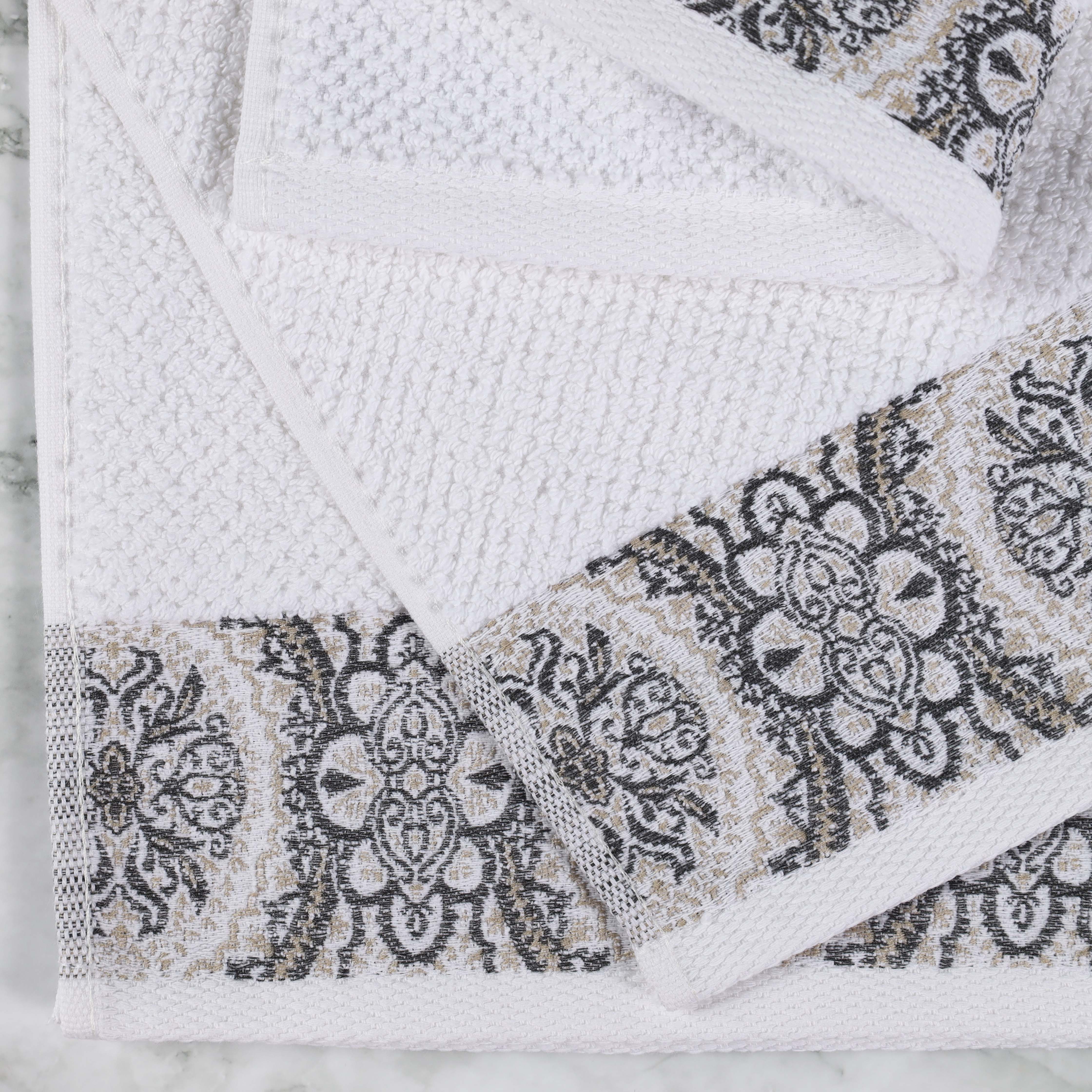 Premium Medallion Cotton Jacquard Textured 3-Piece Bath Towel Set - Soft & Absorbent Luxury Towels for Spa, Bathroom & Guest Use