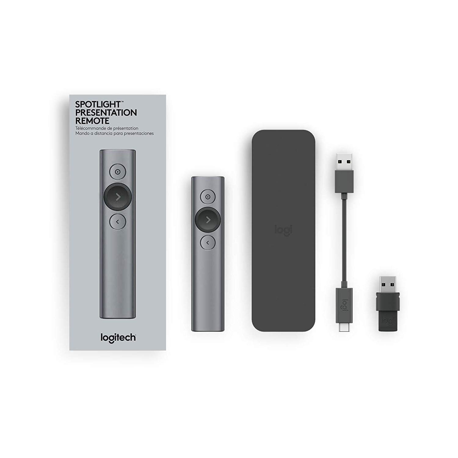 Logitech Spotlight Wireless Presentation Remote with Bluetooth - Advanced Digital Highlighting, 30M Range, Fast USB-C Charging - Compatible with PowerPoint, Keynote, Google Slides - Perfect for Business Meetings, Classroom Presentations & Remote Work