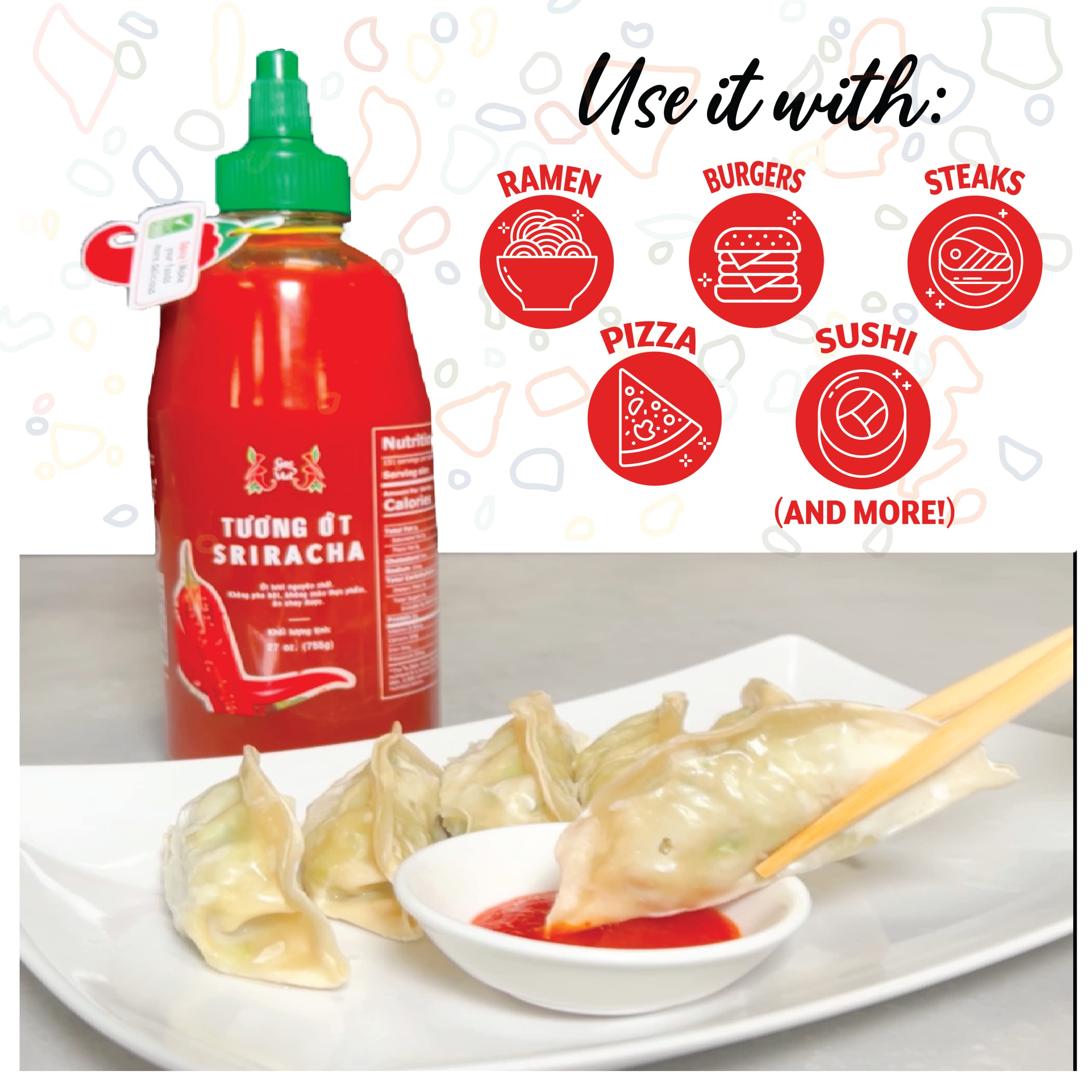 Sriracha Hot Chili Sauce - Vegan, Gluten-Free, No MSG, No Artificial Colors | Premium Fresh Chili Pepper Sauce for Cooking, Dipping & Asian Cuisine