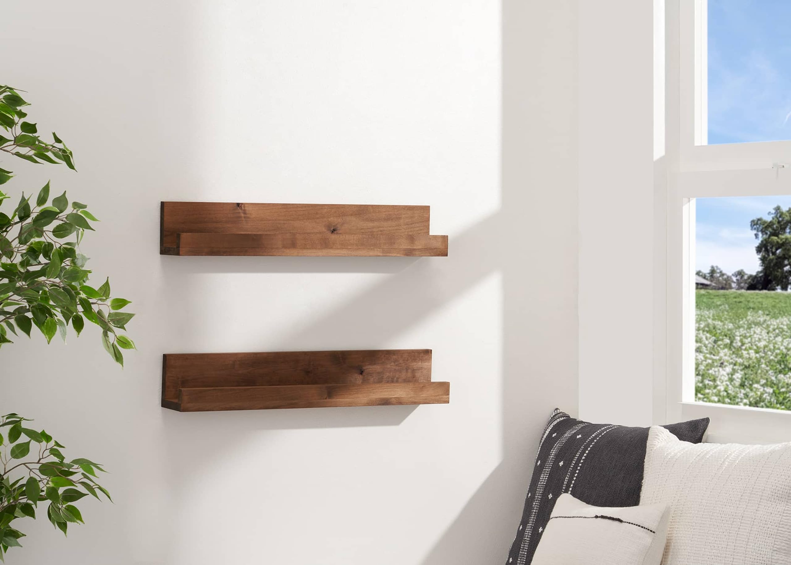 28-Inch Floating Wall Shelves Set of 2 - Rustic Farmhouse Style Wooden Shelves for Home Decor - Perfect for Bedroom, Bathroom, Kitchen & Living Room - 4
