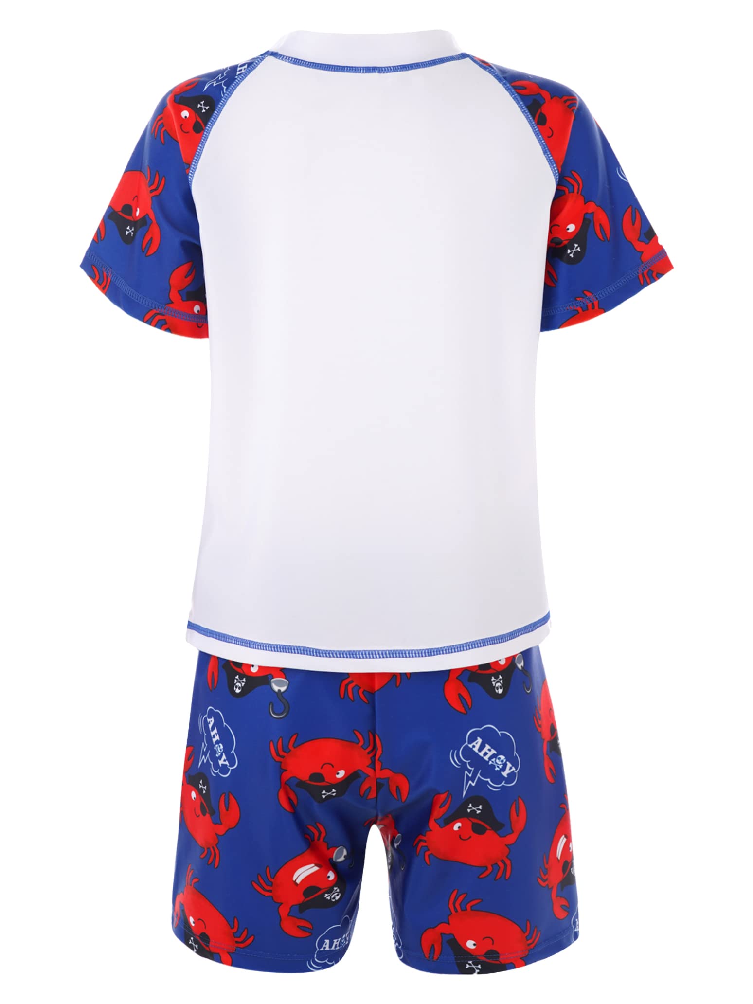 Boys' 2-Piece Rash Guard Swim Set with UPF 50+ Protection - Cartoon Short Sleeve Swim Shirt & Trunks for Surfing, Swimming & Beach Activities