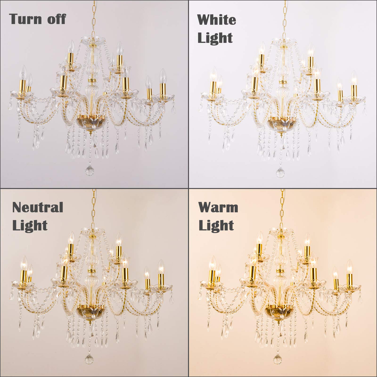 Panghuhu88 K9 Crystal Chandelier - 12-Light Modern Pendant Ceiling Fixture with Clear Prisms for Dining Room, Living Room, Bedroom & Entryway - Elegant Lighting for Home Decor & Special Occasions (Includes 12 Bulbs)