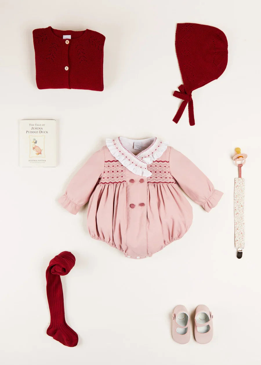 Adorable Pink Hand-Smocked Romper for Baby Girls | Perfect for Photos, Parties & Special Occasions