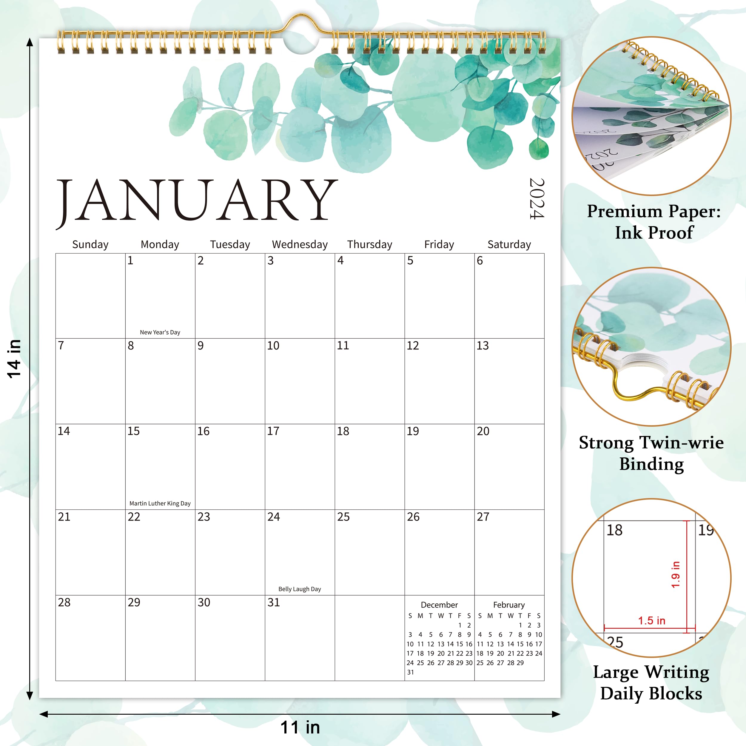 2024-2025 18-Month Wall Calendar with Aesthetic Greenery Design | Large Monthly Planner with Thick Paper | Perfect for Home, Office & School Organization | Jan 2024 - June 2025 | Ideal for Planning, Scheduling & Decorating Walls