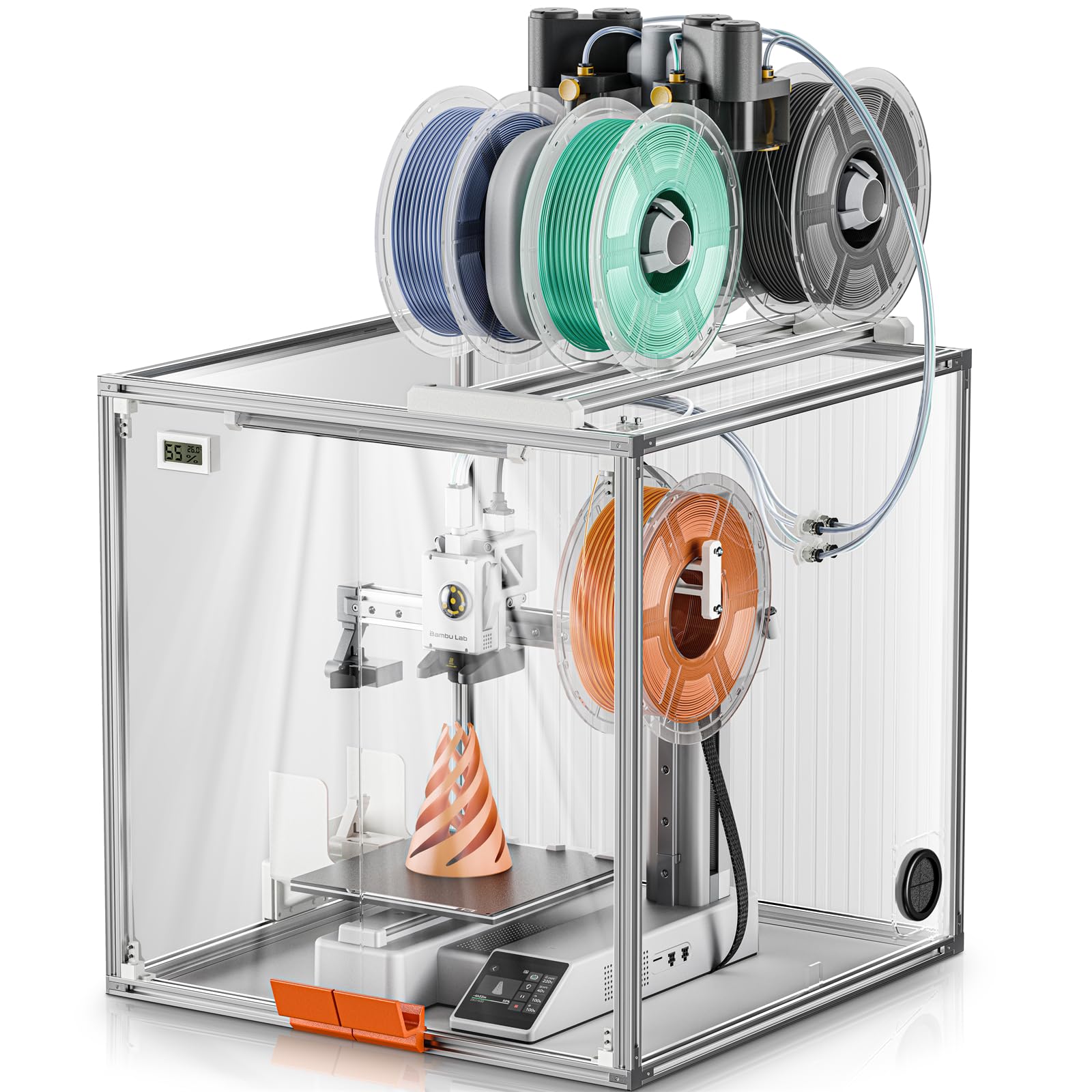 Bambu Lab A1 Mini 3D Printer Enclosure - Clear Acrylic Dustproof Tent with LED Light, Constant Temperature Protective Cover Box (470×470×470mm) for Home, Office & Workshop Use