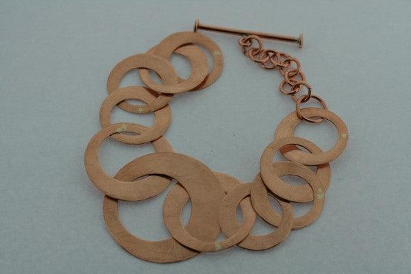 Vintage Multi-Scratched Copper Disc Bracelet for Women - Boho Chic Handmade Jewelry for Casual Wear & Layering