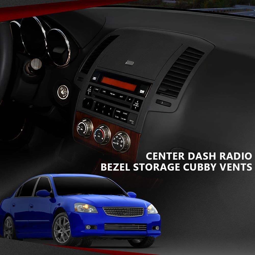 Black Center Dash Radio Bezel Storage Cubby with Vents for 2005-2006 Nissan Altima - Perfect for Car Organizers & Phone Holders
