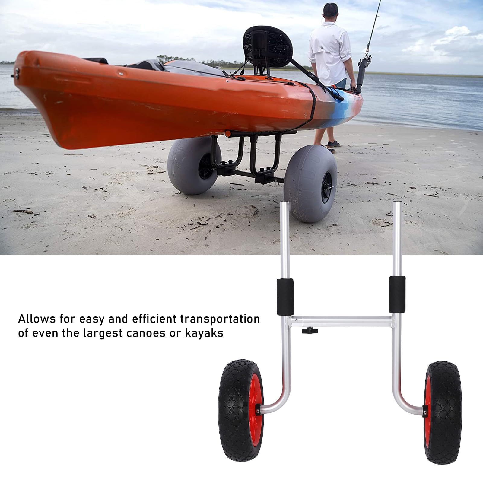 **ASixxSix Foldable Aluminum Kayak Cart with Airless Tires – Adjustable Canoe Carrier Dolly for Easy Transport | Perfect for Beach, Lake & Outdoor Adventures**