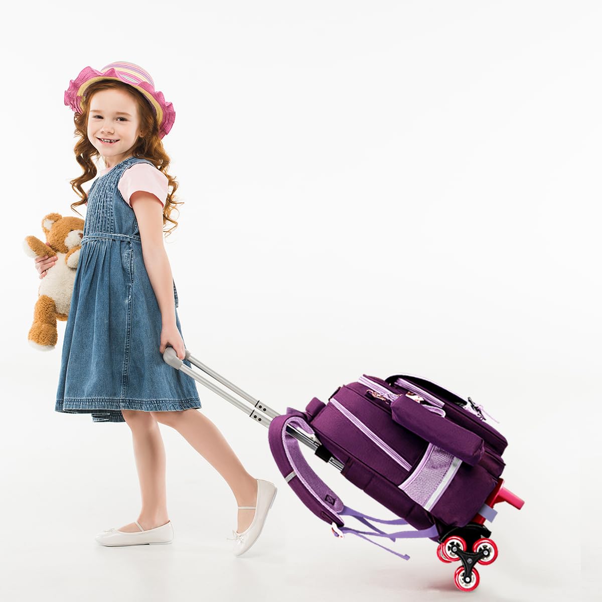 **Girls Rolling Backpack with Wheels - XL Purple School Backpack for Kids, Durable Trolley Luggage for Boys & Girls, Perfect for Travel, School & Daily Use**