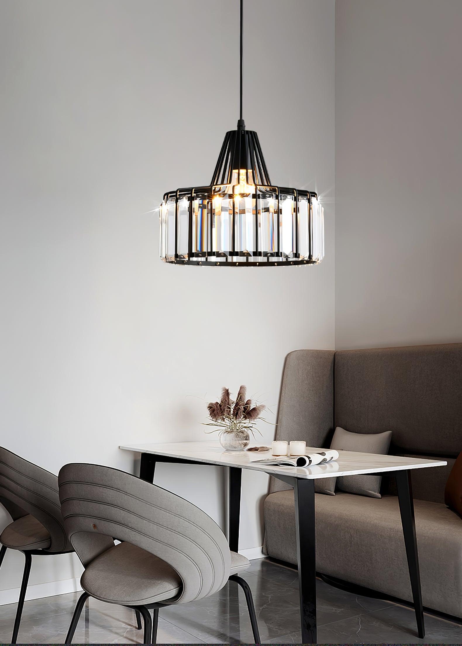 Crystal Drum Pendant Light - Modern Glass Ceiling Chandelier for Dining Room, Living Room & Bedroom Lighting Decor
