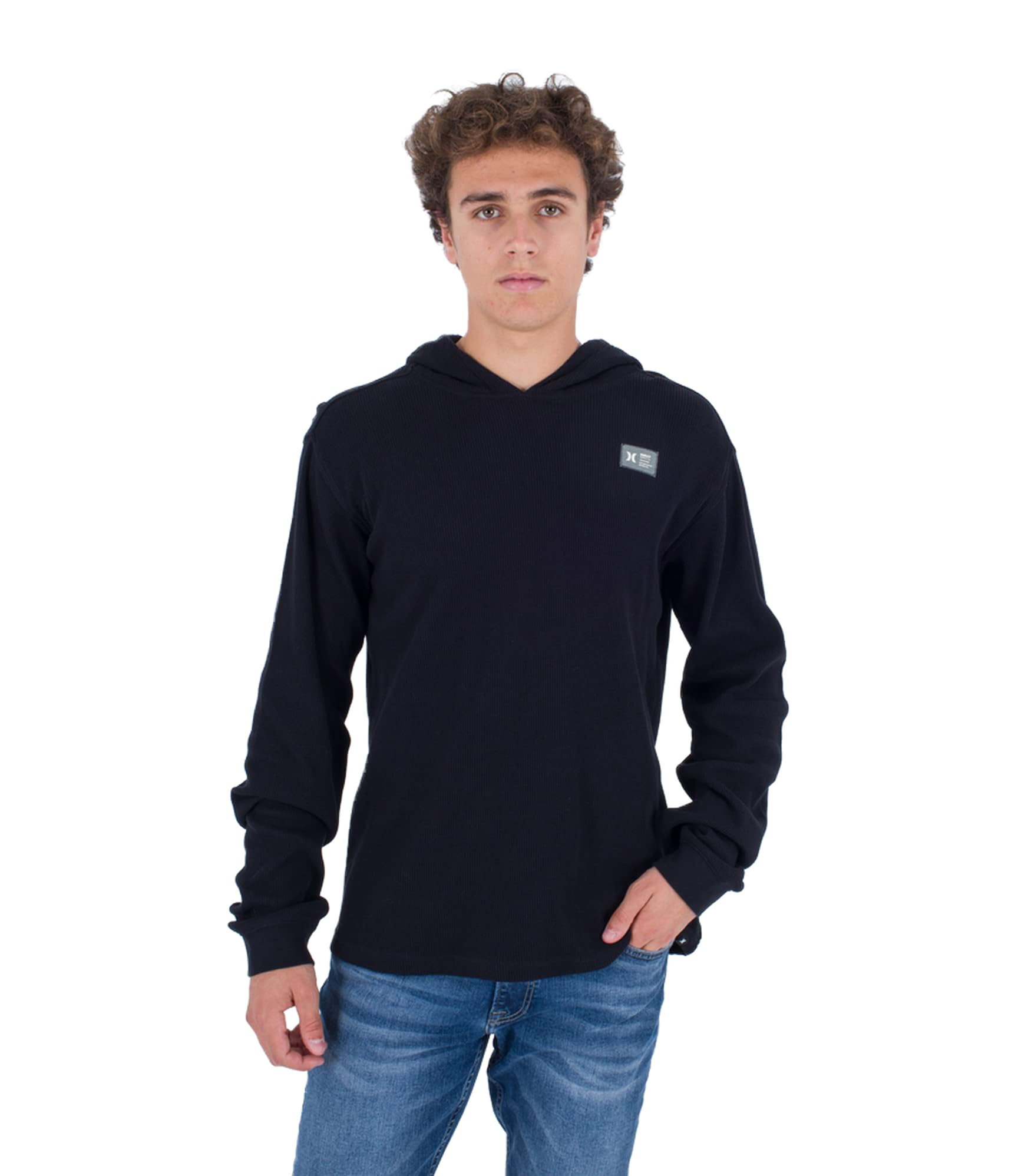 Hurley Men's Waffle Hoodie - Soft Fleece Pullover Sweatshirt for Casual Wear, Gym & Outdoor Activities