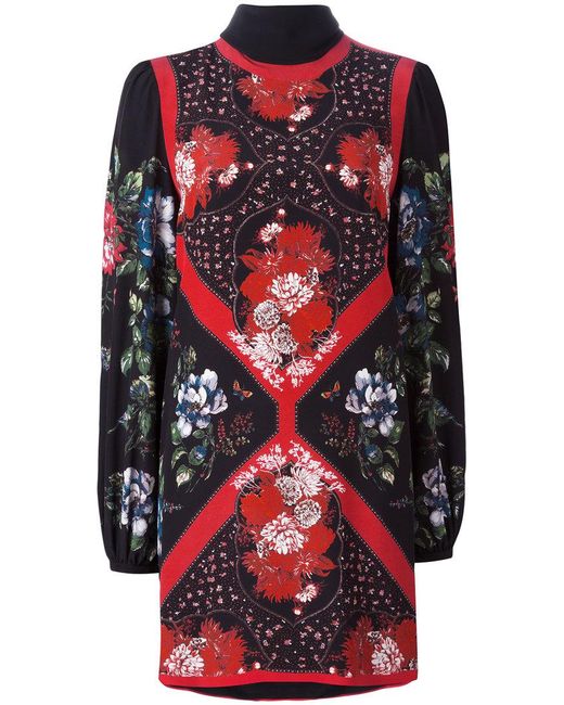 Alexander McQueen Red & Black Silk Floral Shift Dress - Elegant Cocktail Party & Evening Wear for Women